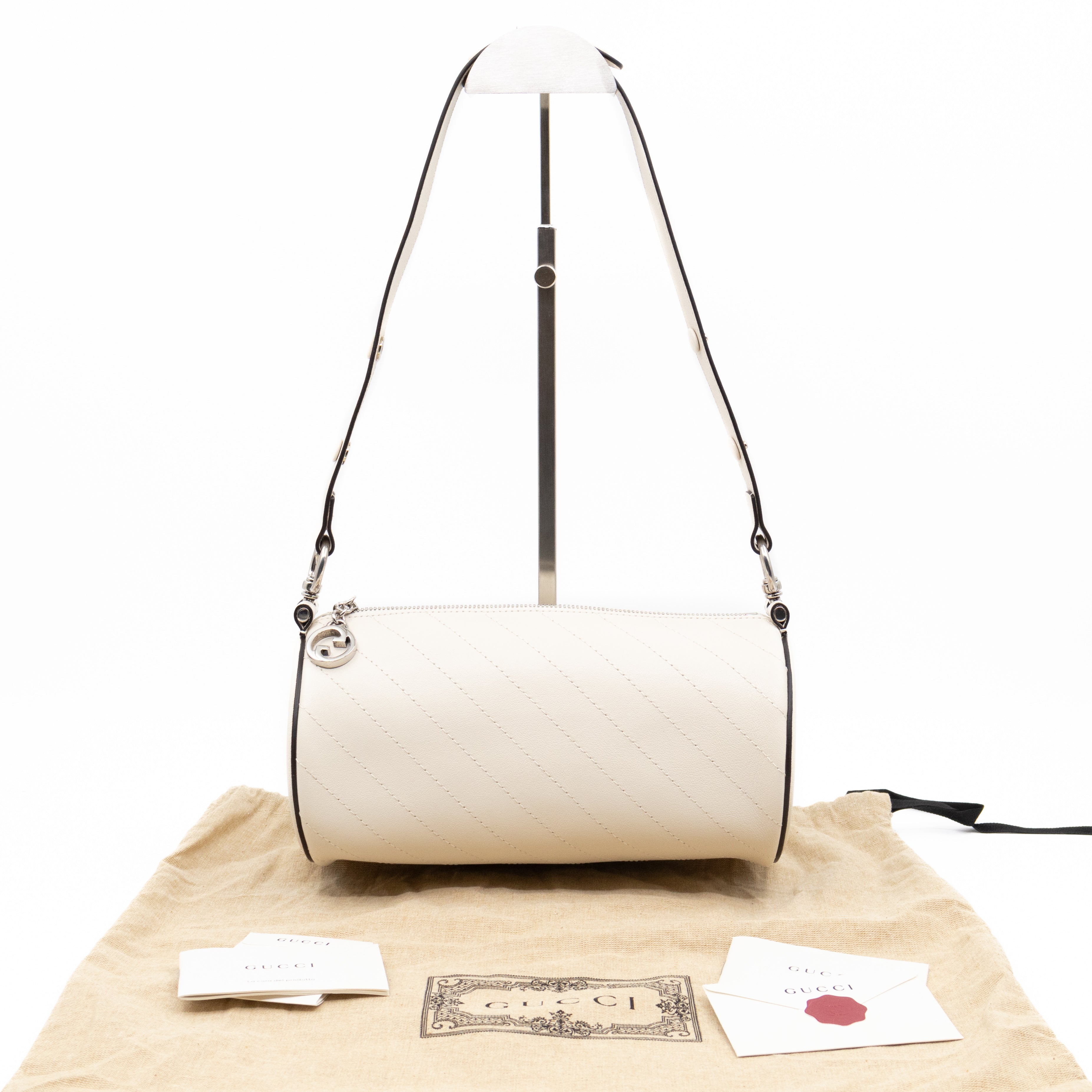 Small Blondie Shoulder Bag Diagonal Quilted White Leather