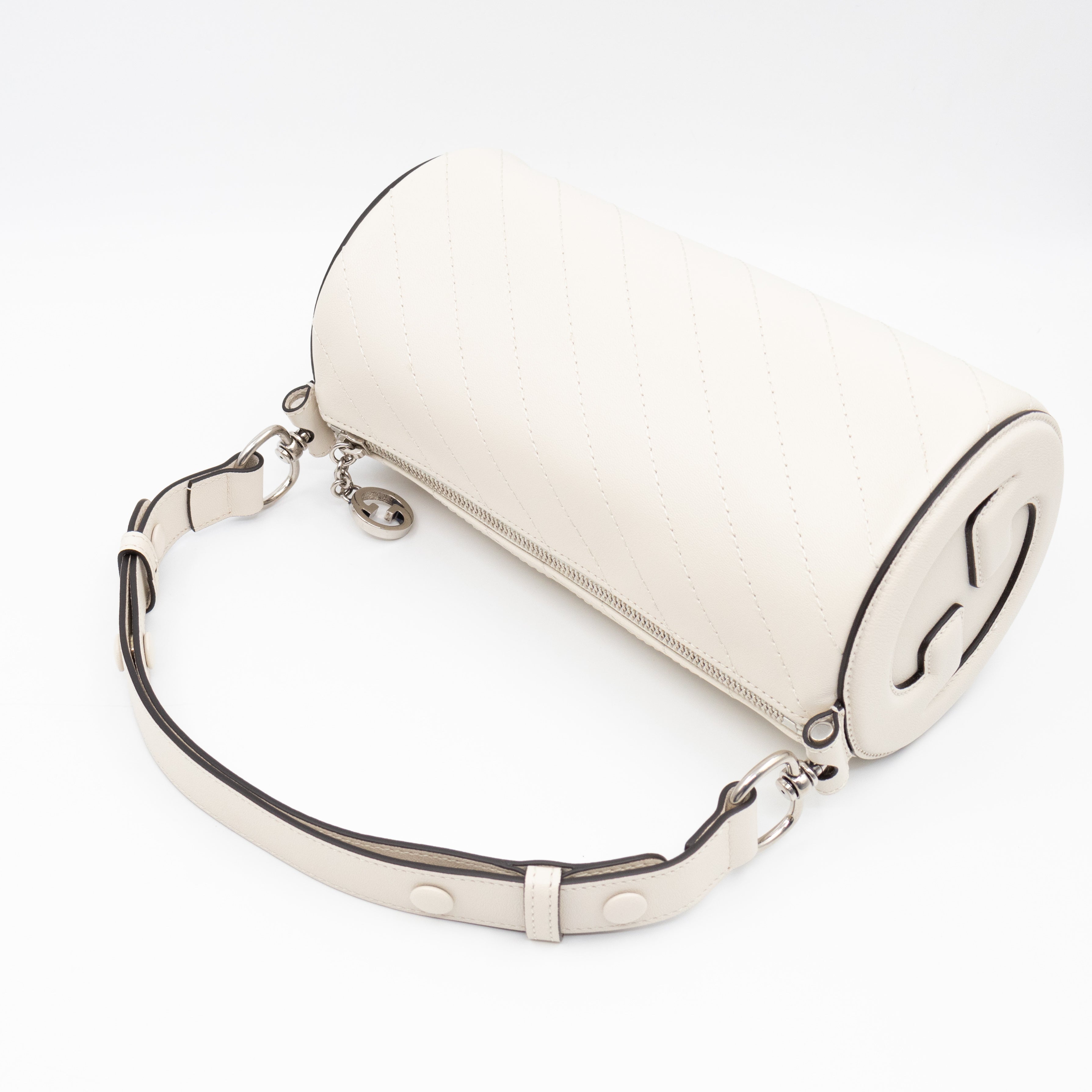 Small Blondie Shoulder Bag Diagonal Quilted White Leather