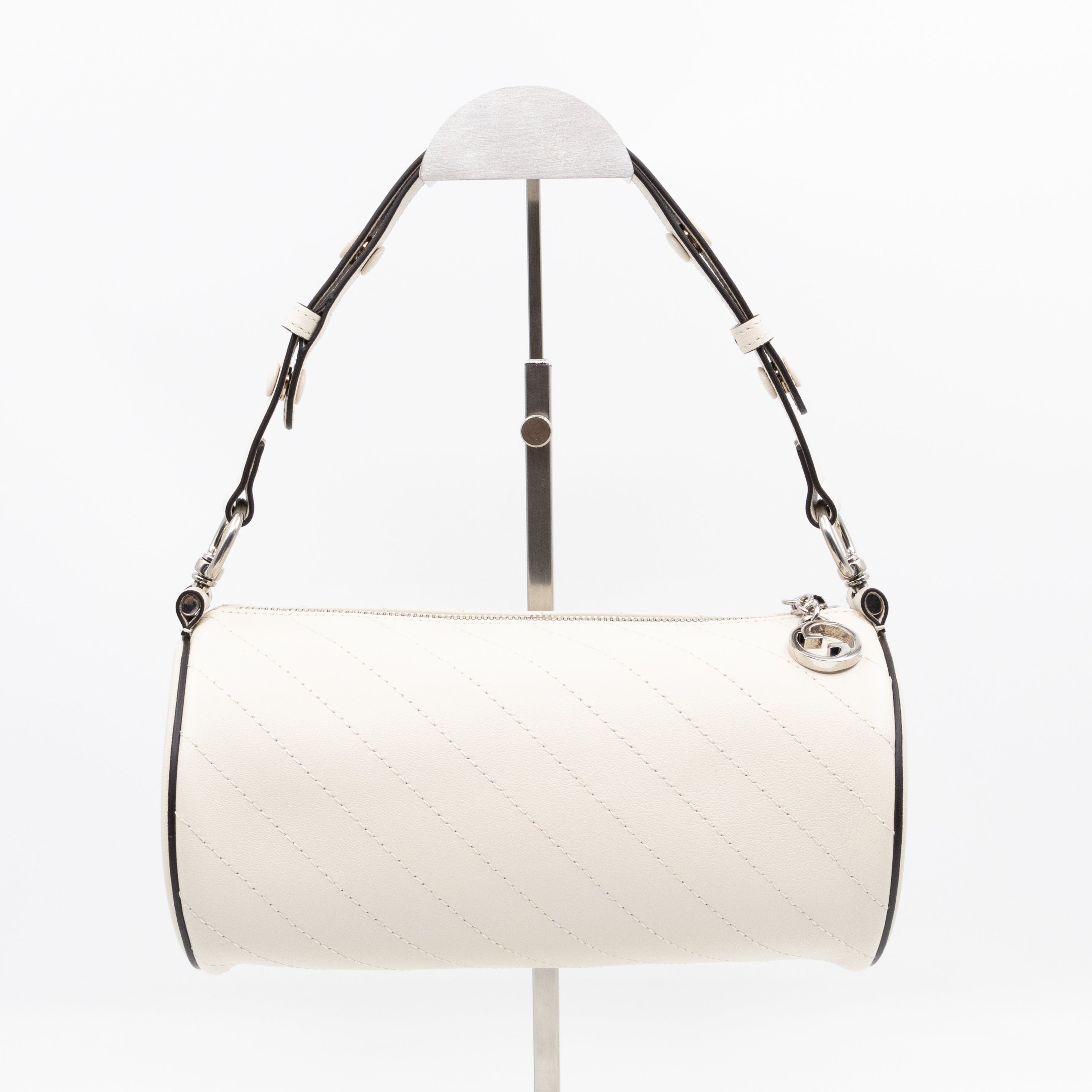 Small Blondie Shoulder Bag Diagonal Quilted White Leather