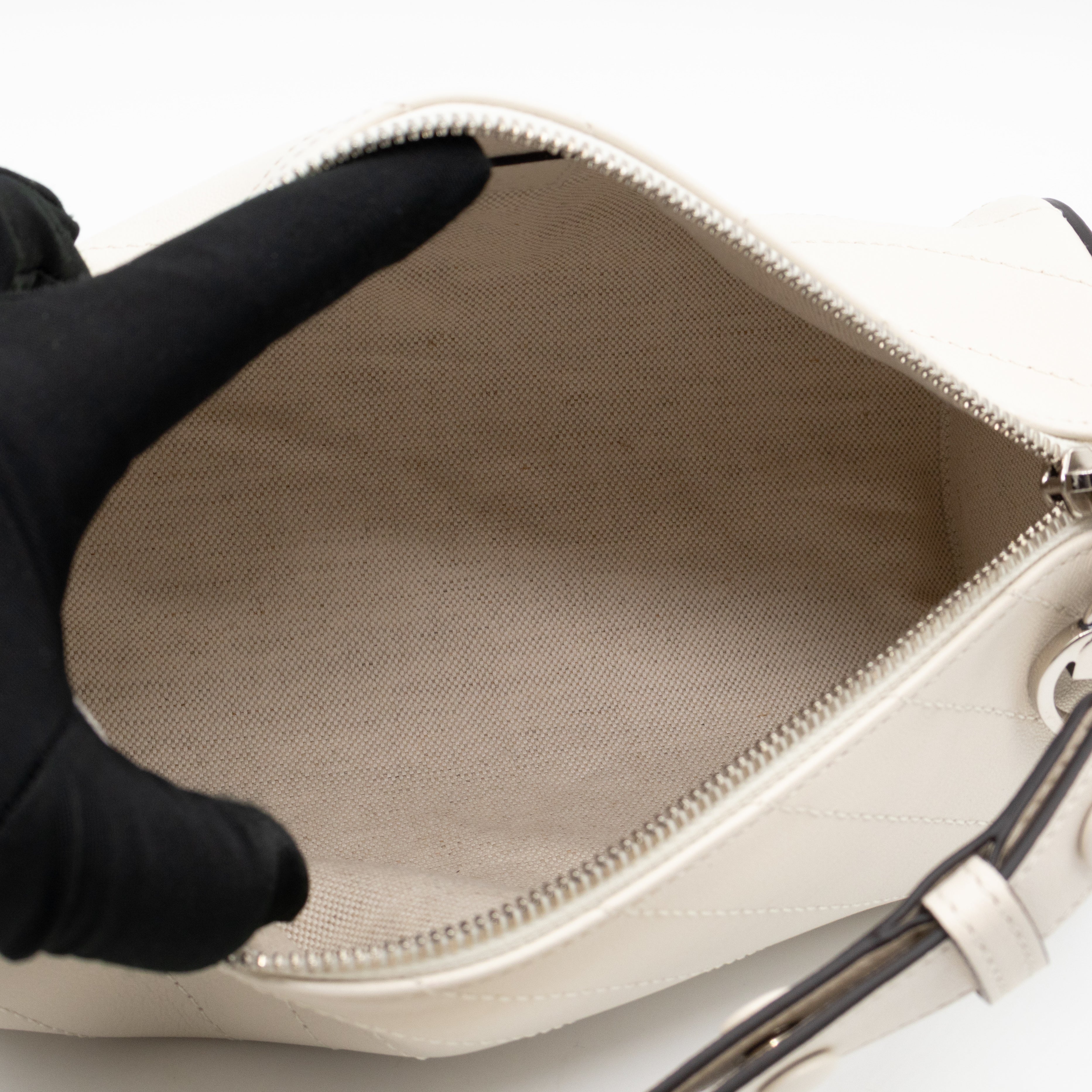 Small Blondie Shoulder Bag Diagonal Quilted White Leather