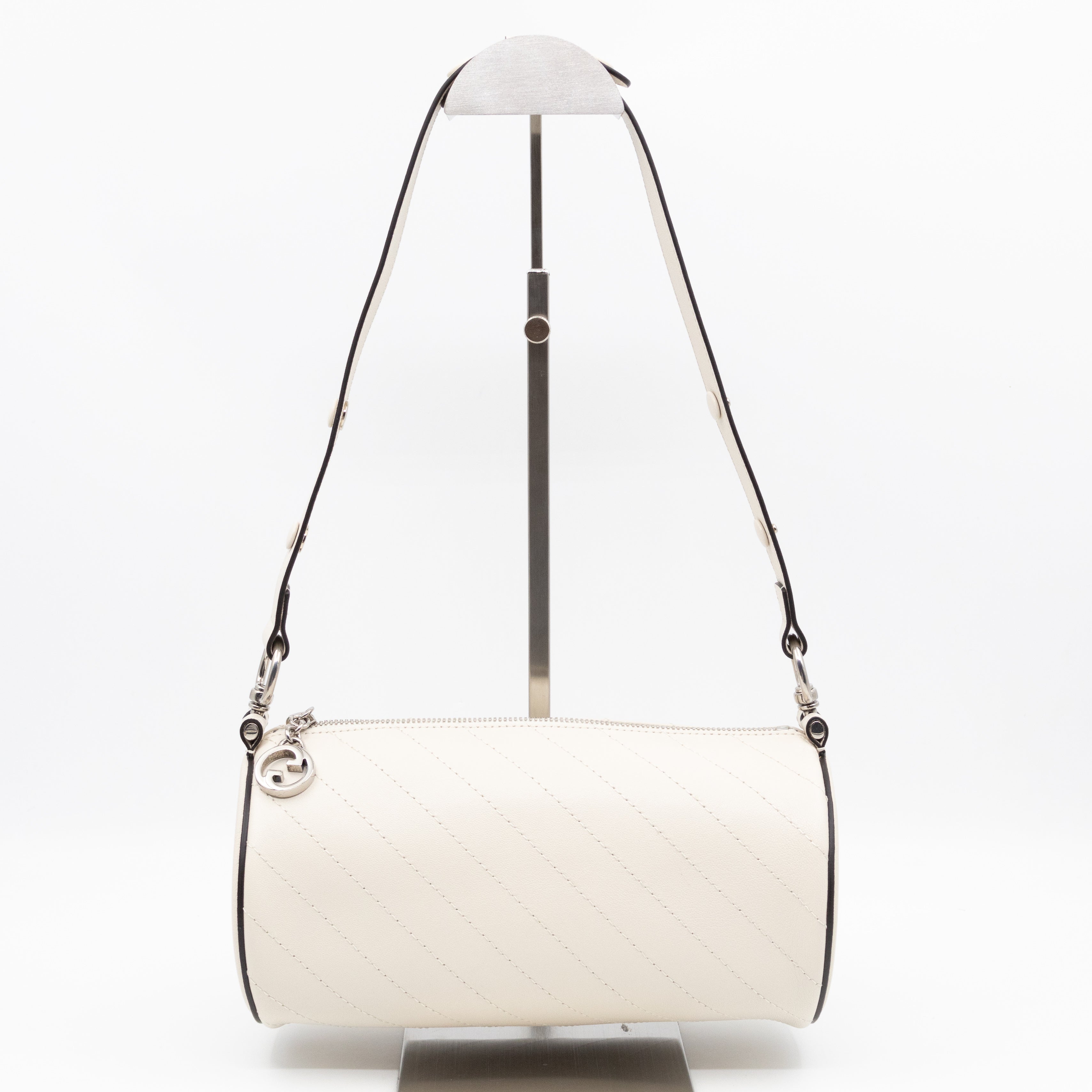 Small Blondie Shoulder Bag Diagonal Quilted White Leather
