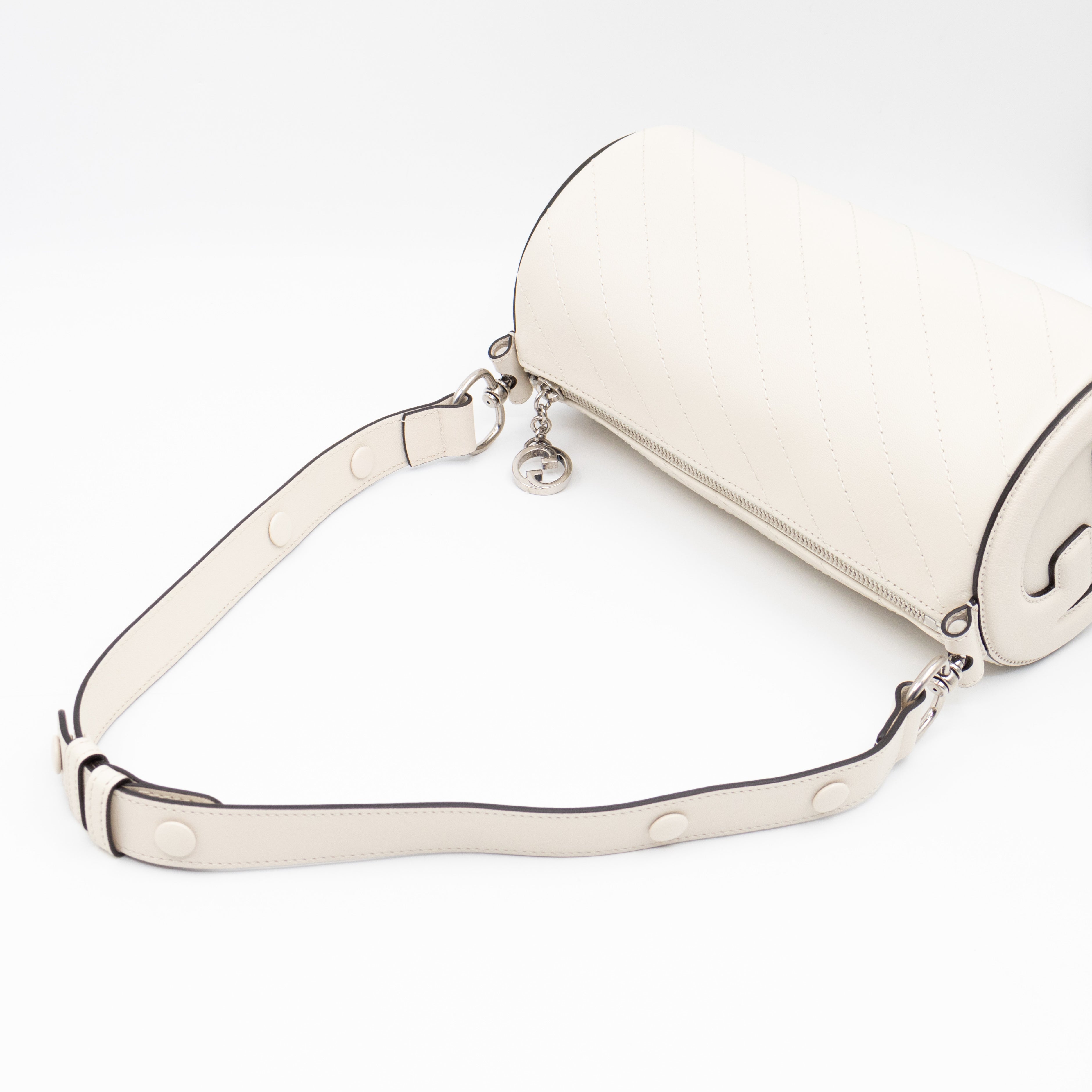 Small Blondie Shoulder Bag Diagonal Quilted White Leather