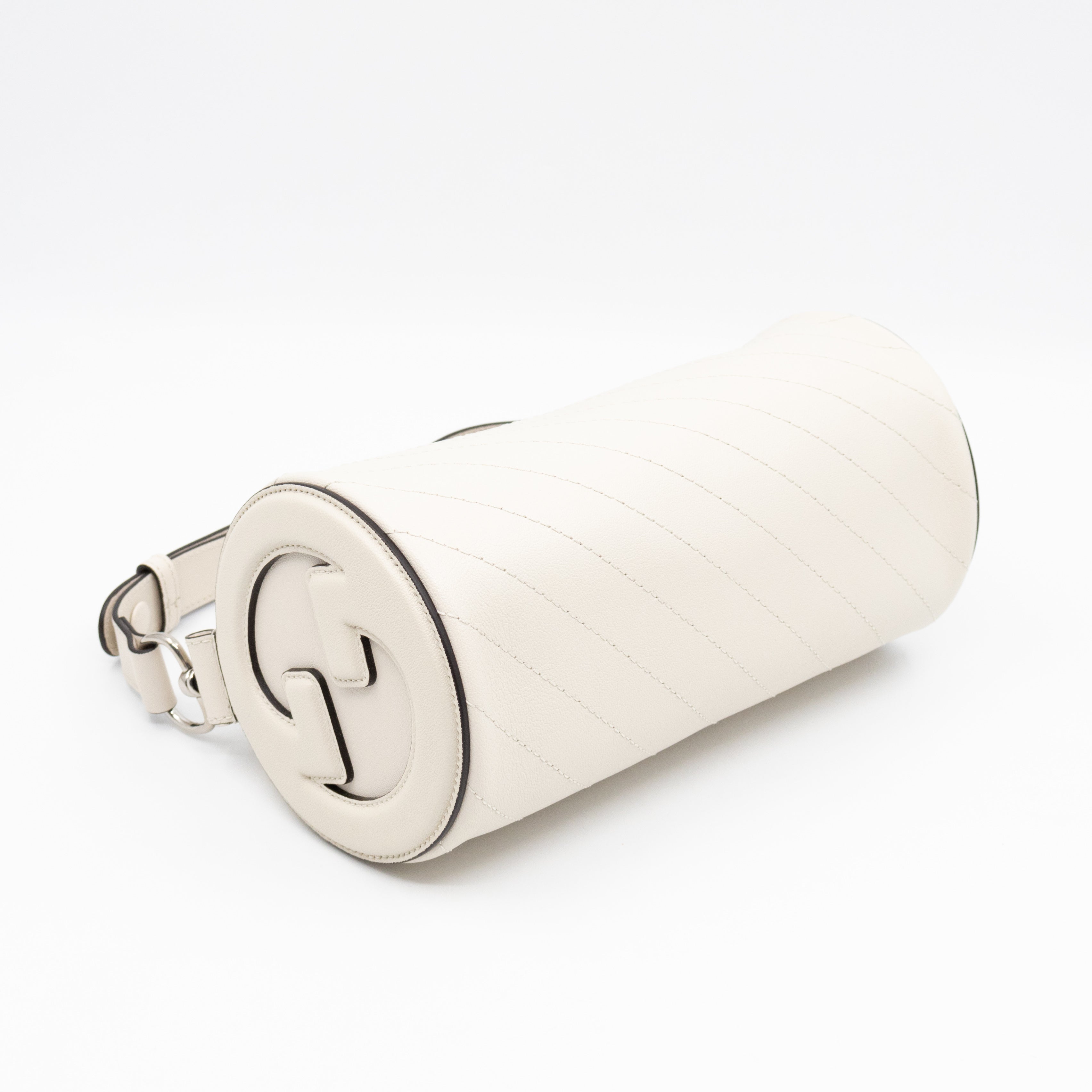 Small Blondie Shoulder Bag Diagonal Quilted White Leather