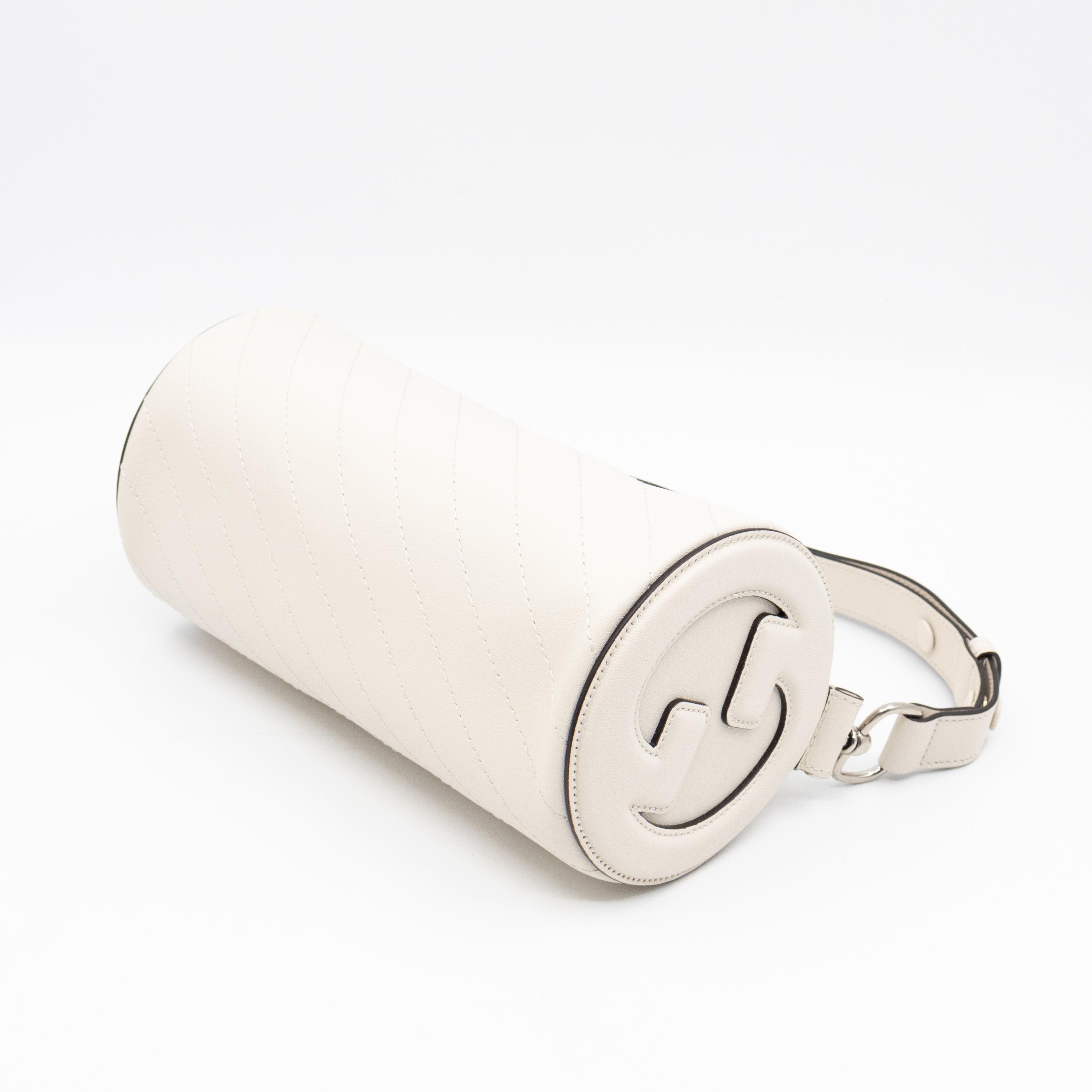 Small Blondie Shoulder Bag Diagonal Quilted White Leather