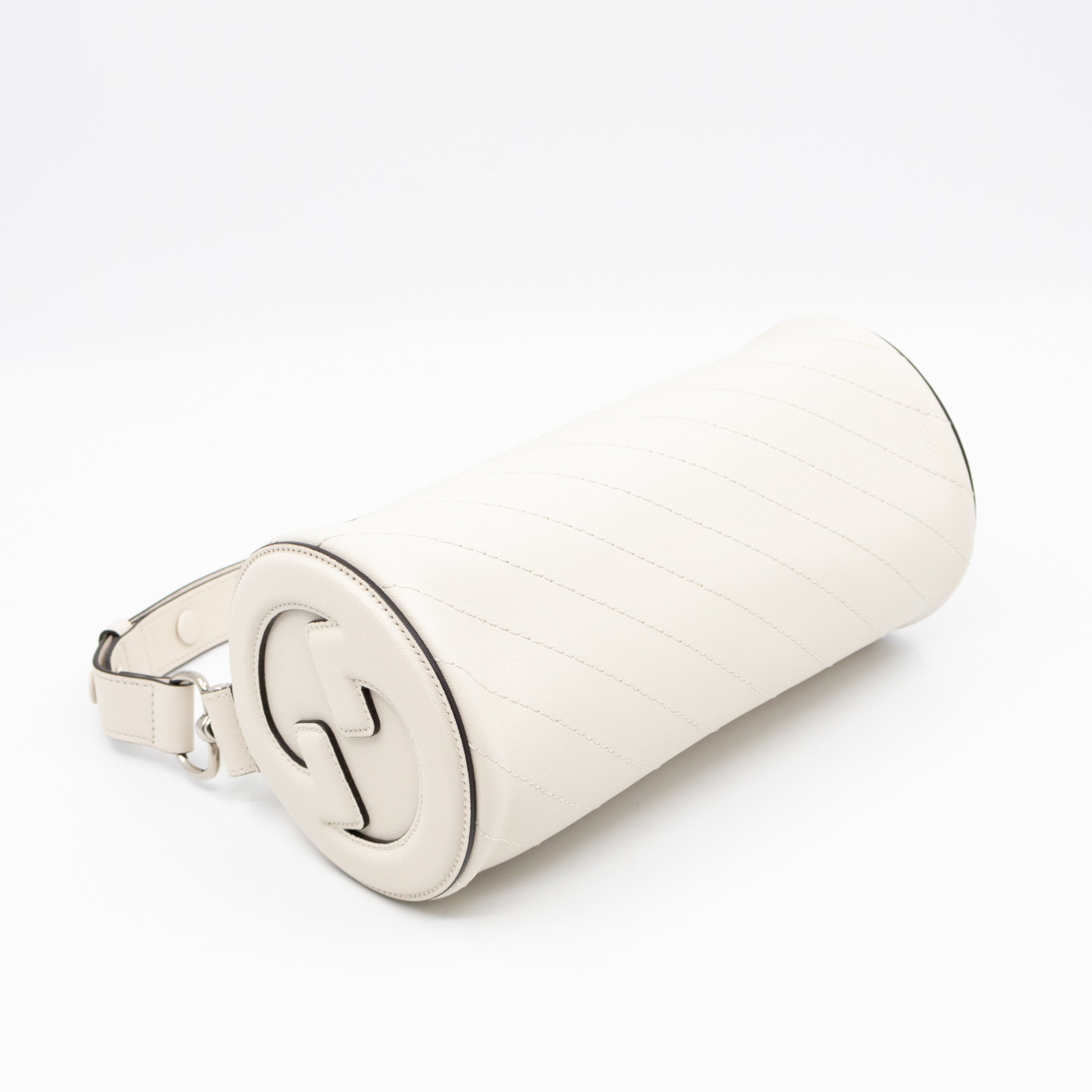 Small Blondie Shoulder Bag Diagonal Quilted White Leather