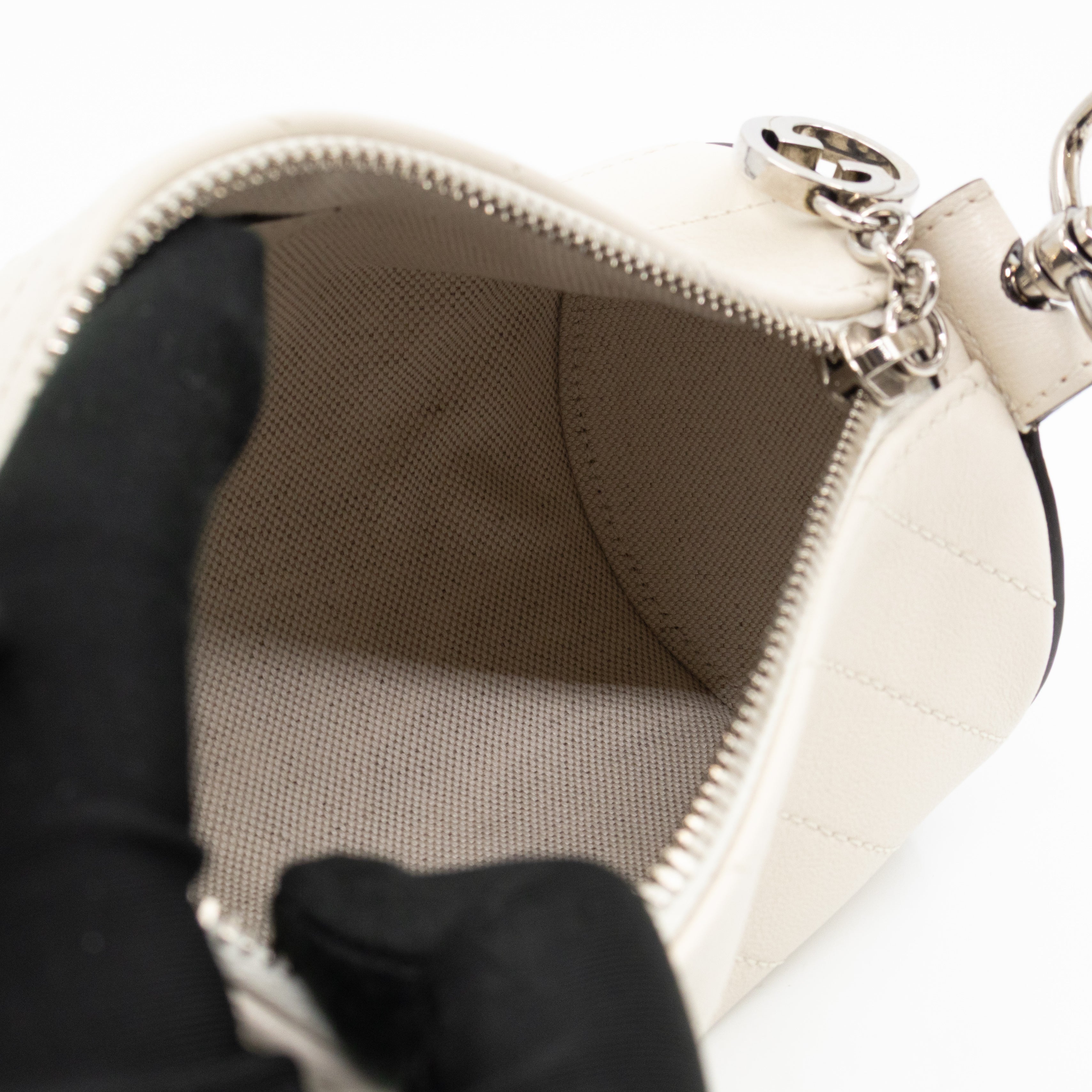Mini Blondie Shoulder Bag White Diagonal Quilted Leather