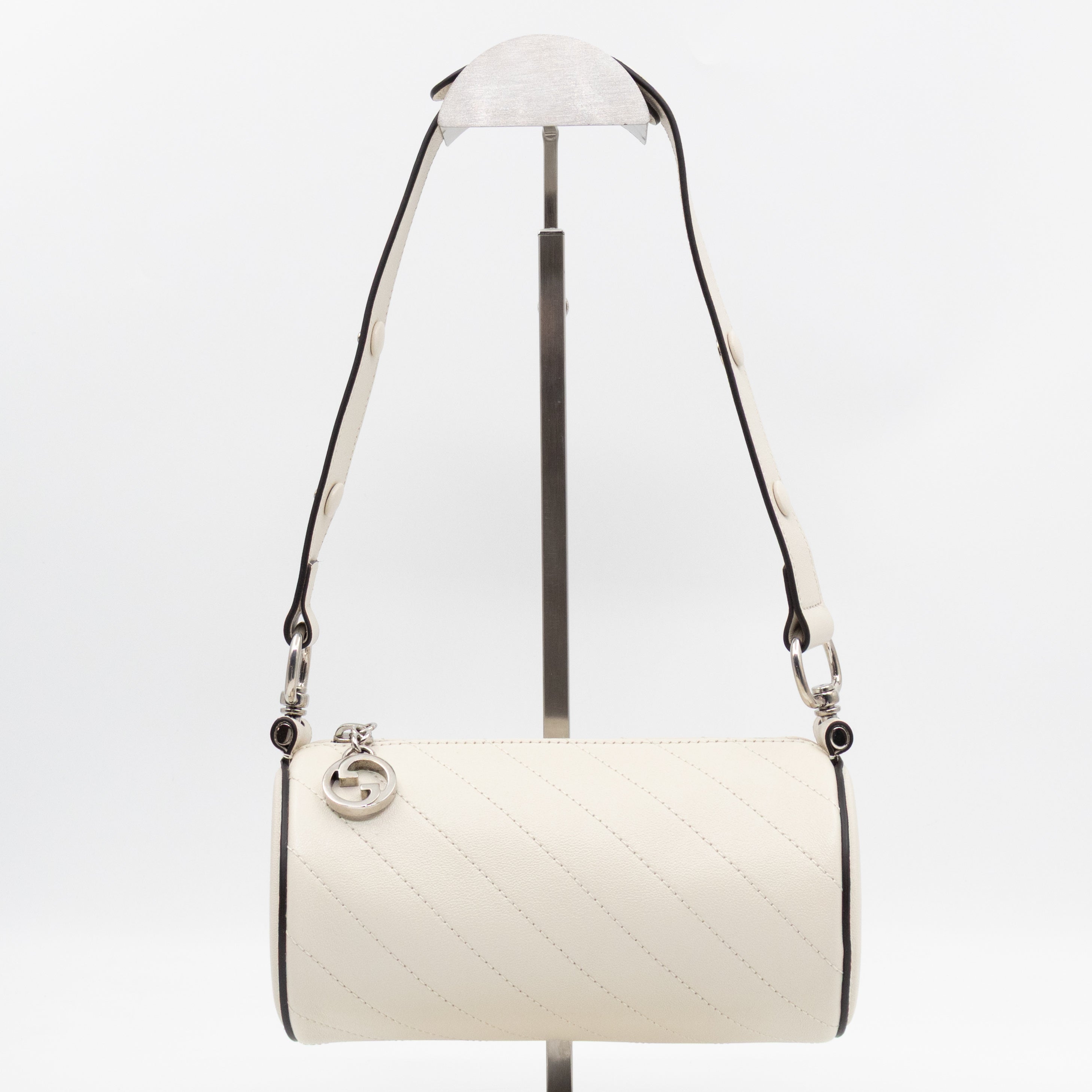 Mini Blondie Shoulder Bag White Diagonal Quilted Leather
