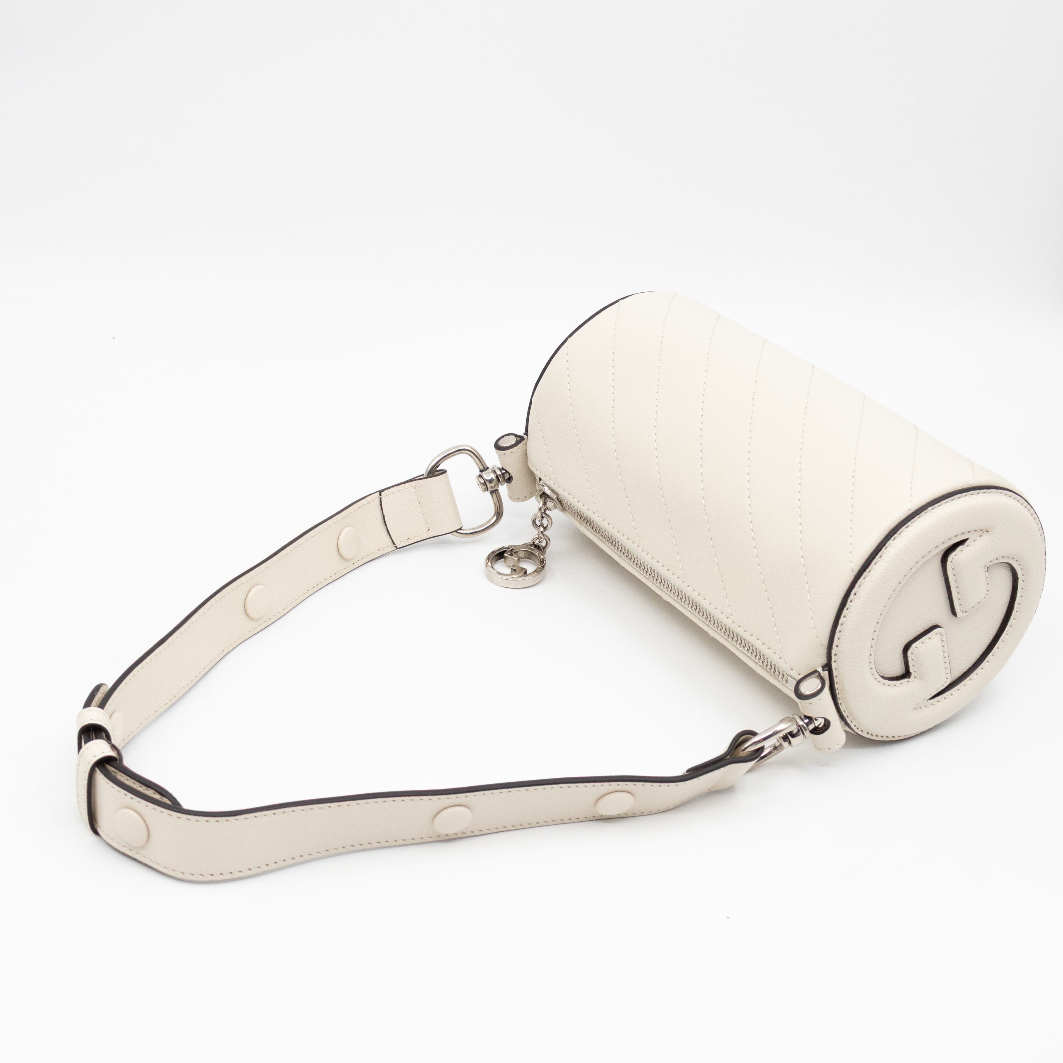 Mini Blondie Shoulder Bag White Diagonal Quilted Leather