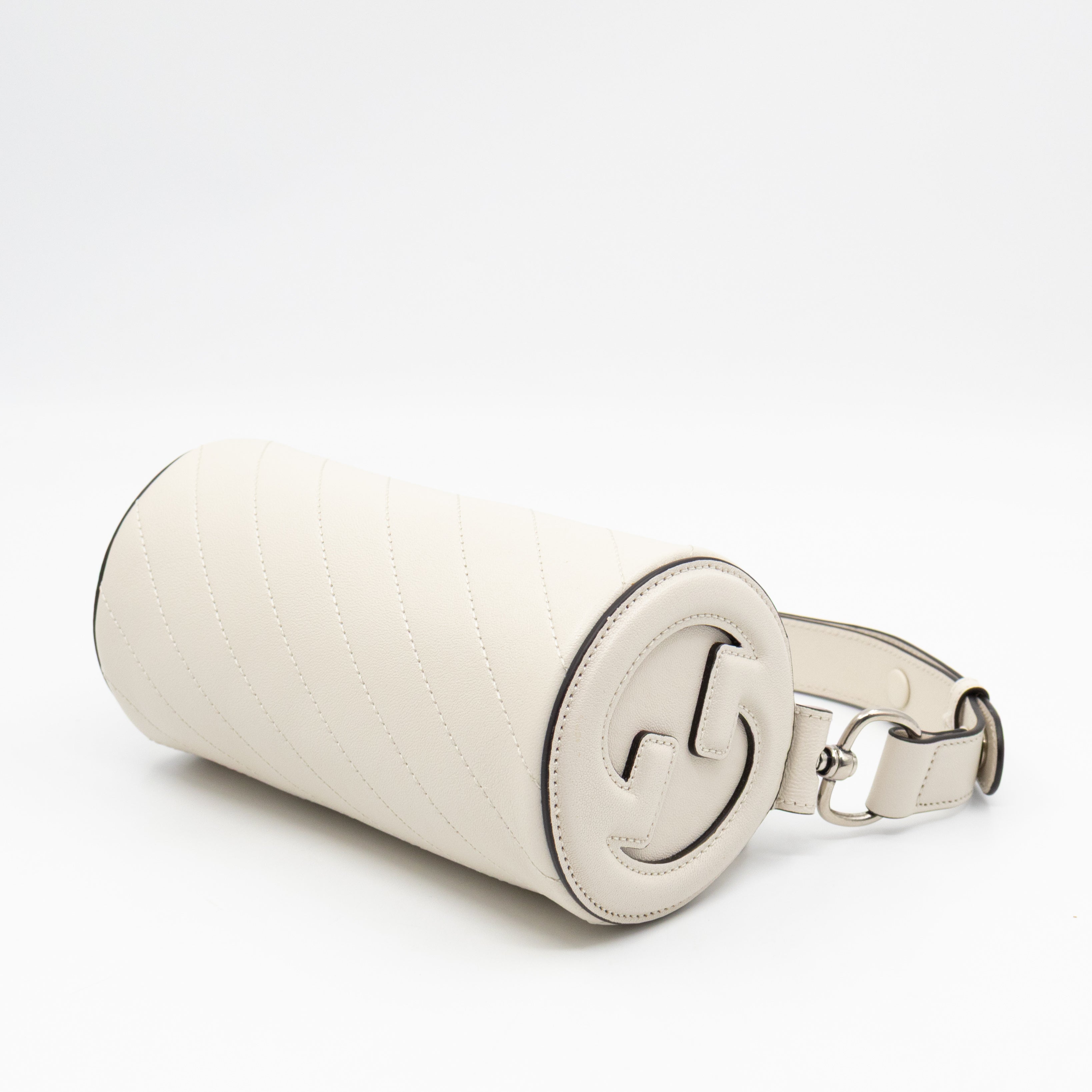 Mini Blondie Shoulder Bag White Diagonal Quilted Leather
