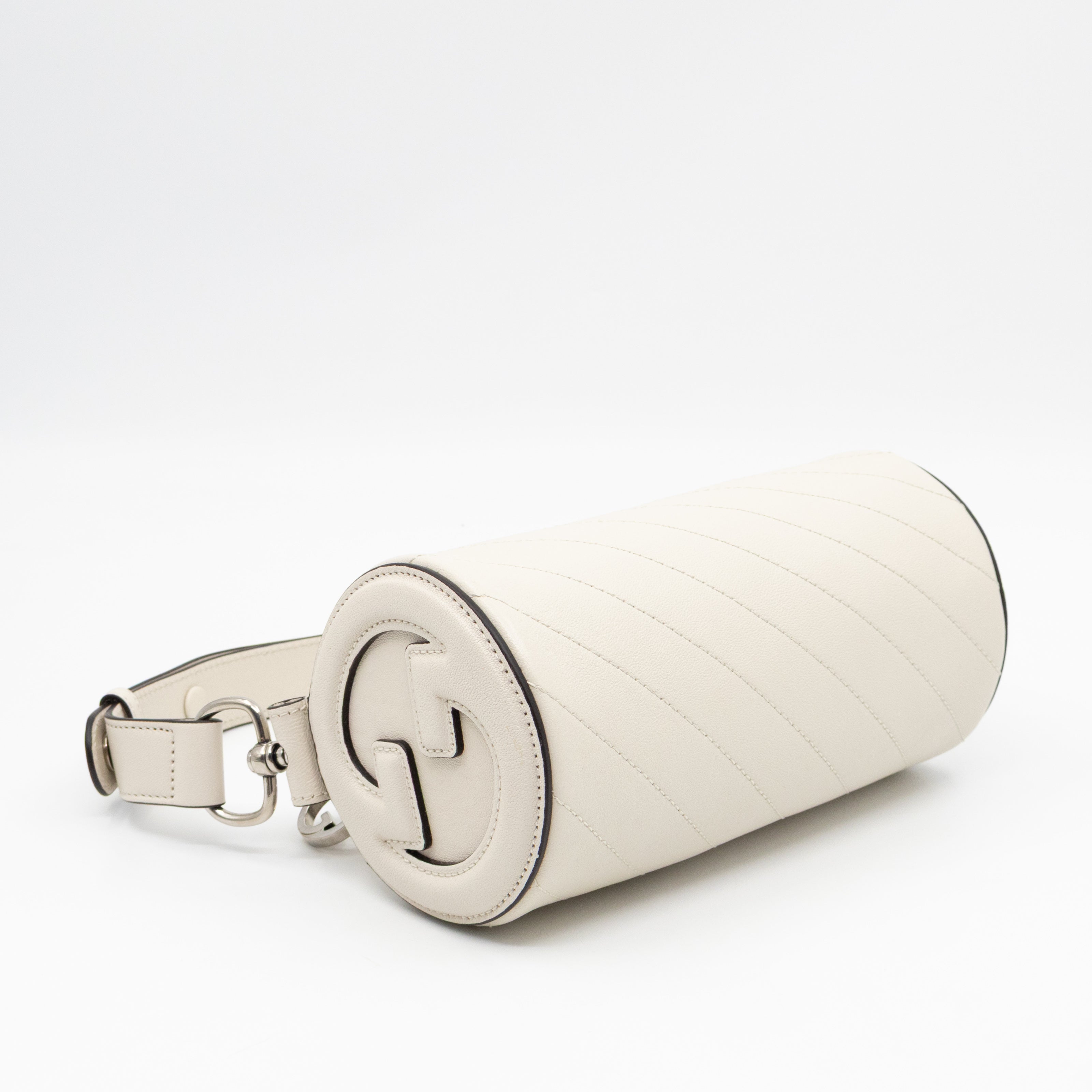 Mini Blondie Shoulder Bag White Diagonal Quilted Leather