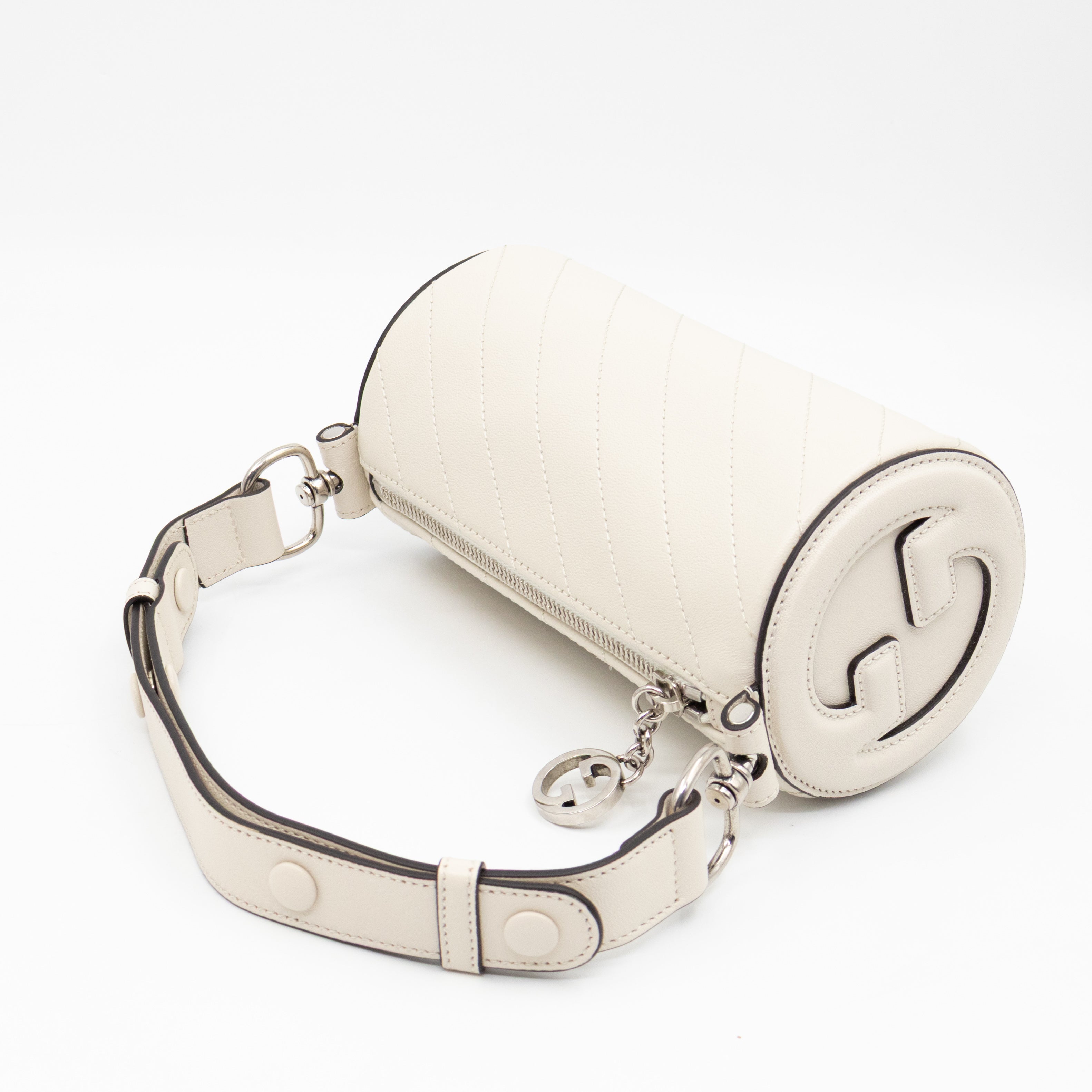 Mini Blondie Shoulder Bag White Diagonal Quilted Leather