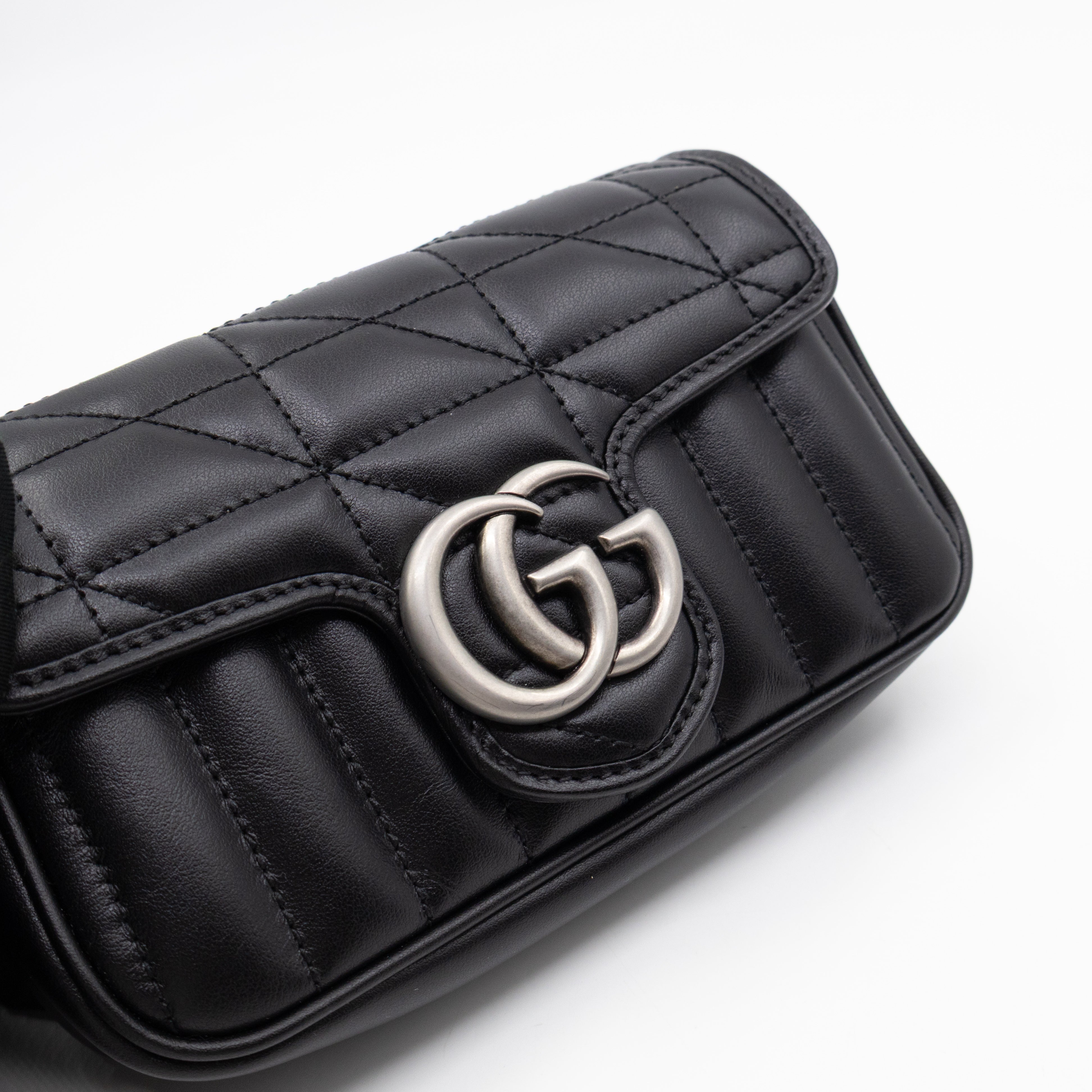 GG Marmont Flap Matelassé Super Mini Black Leather