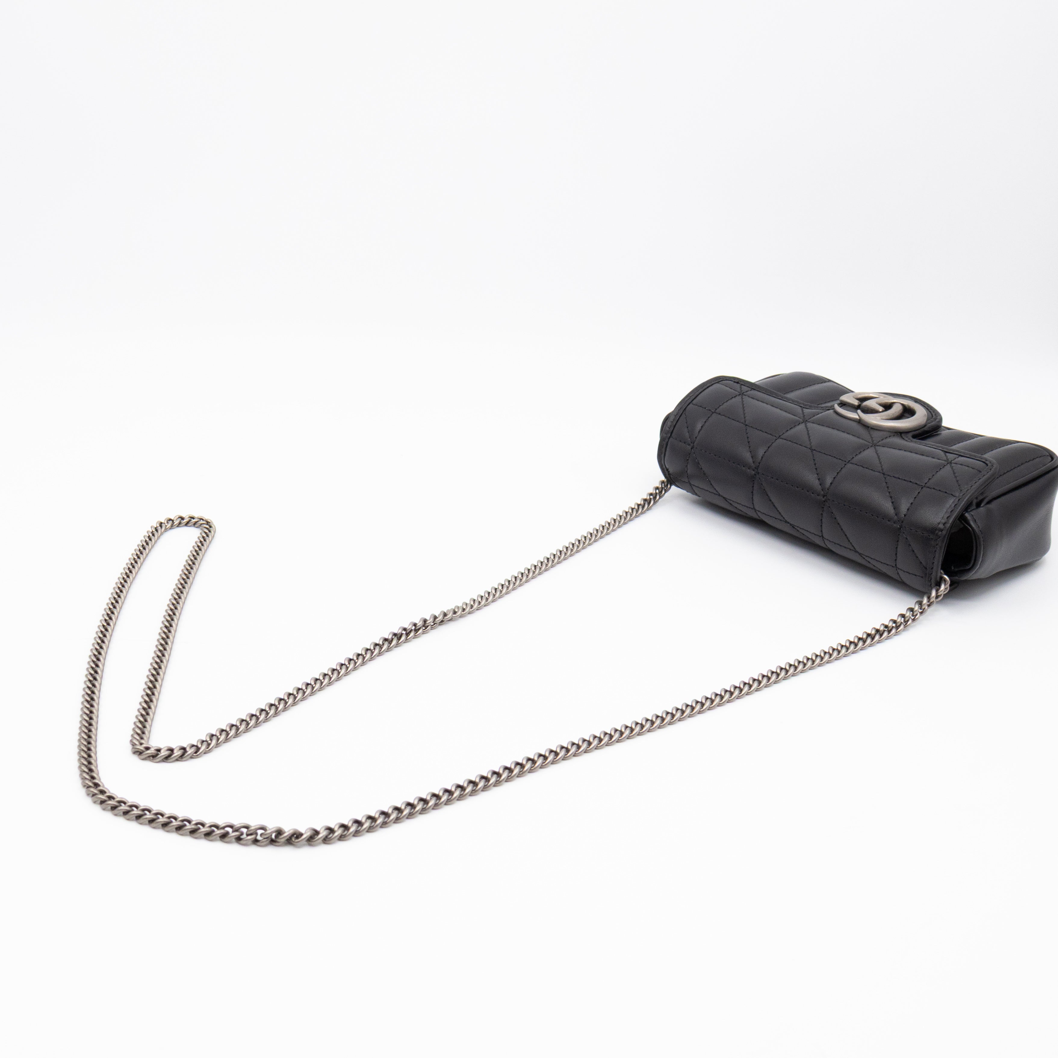 GG Marmont Flap Matelassé Super Mini Black Leather