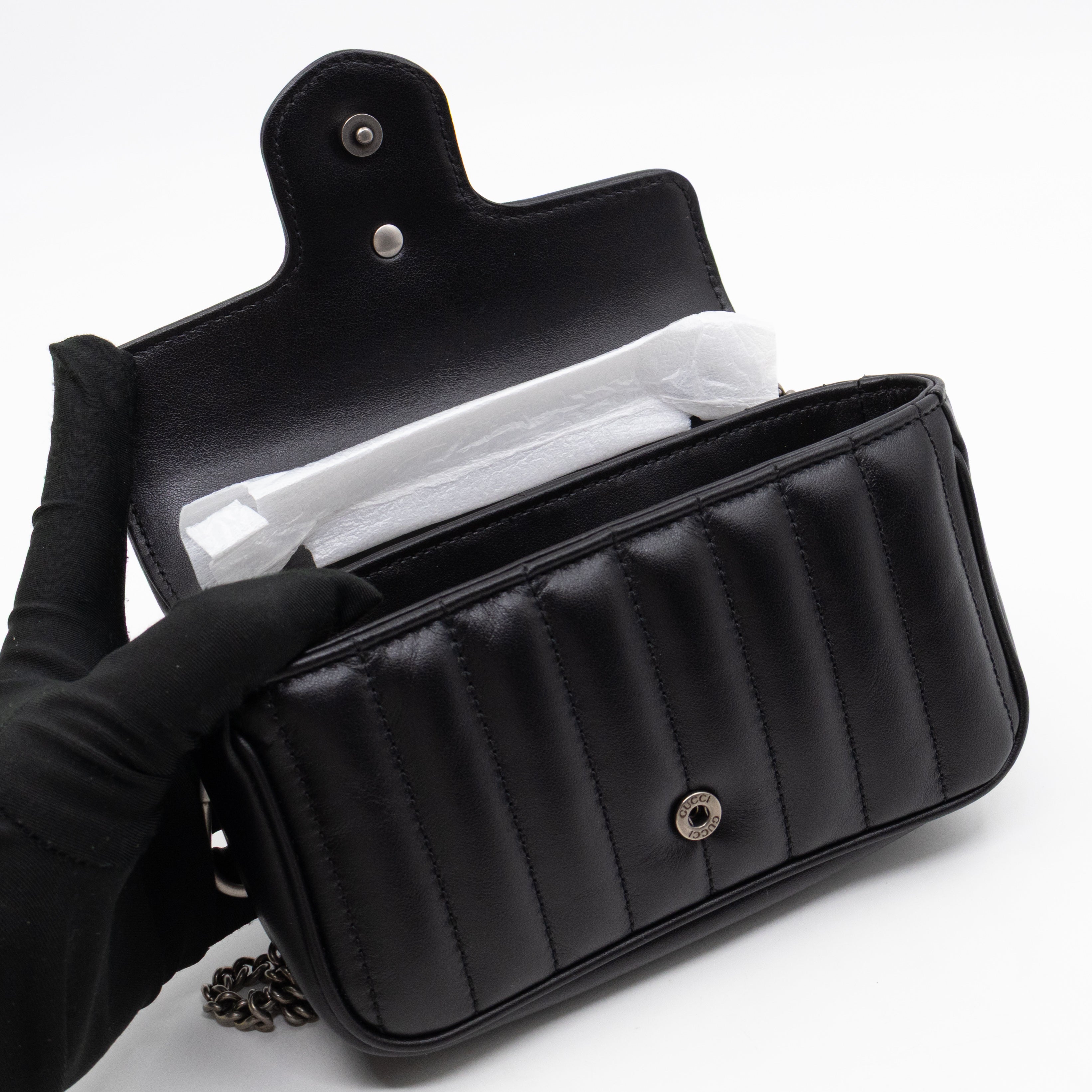 GG Marmont Flap Matelassé Super Mini Black Leather