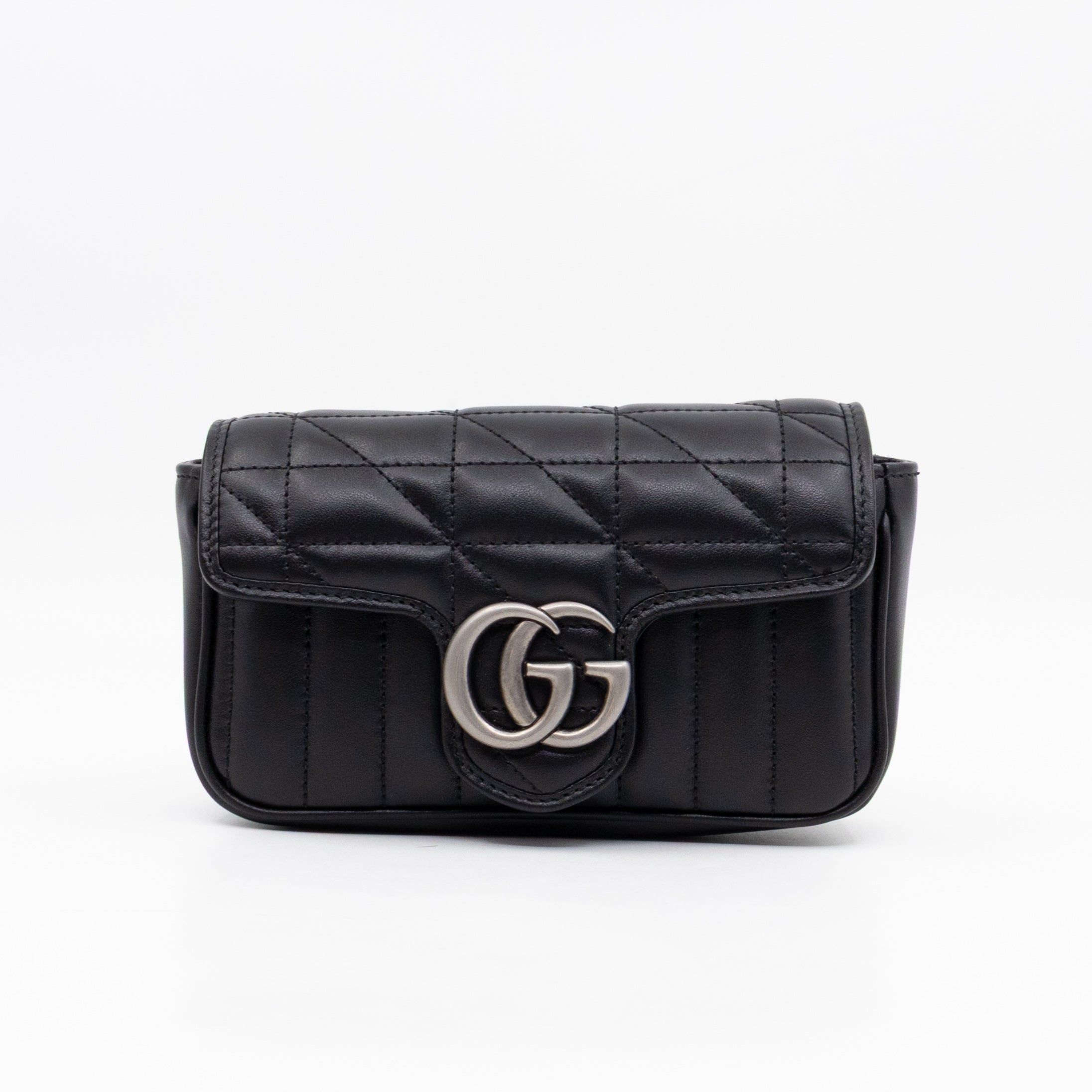 GG Marmont Flap Matelassé Super Mini Black Leather