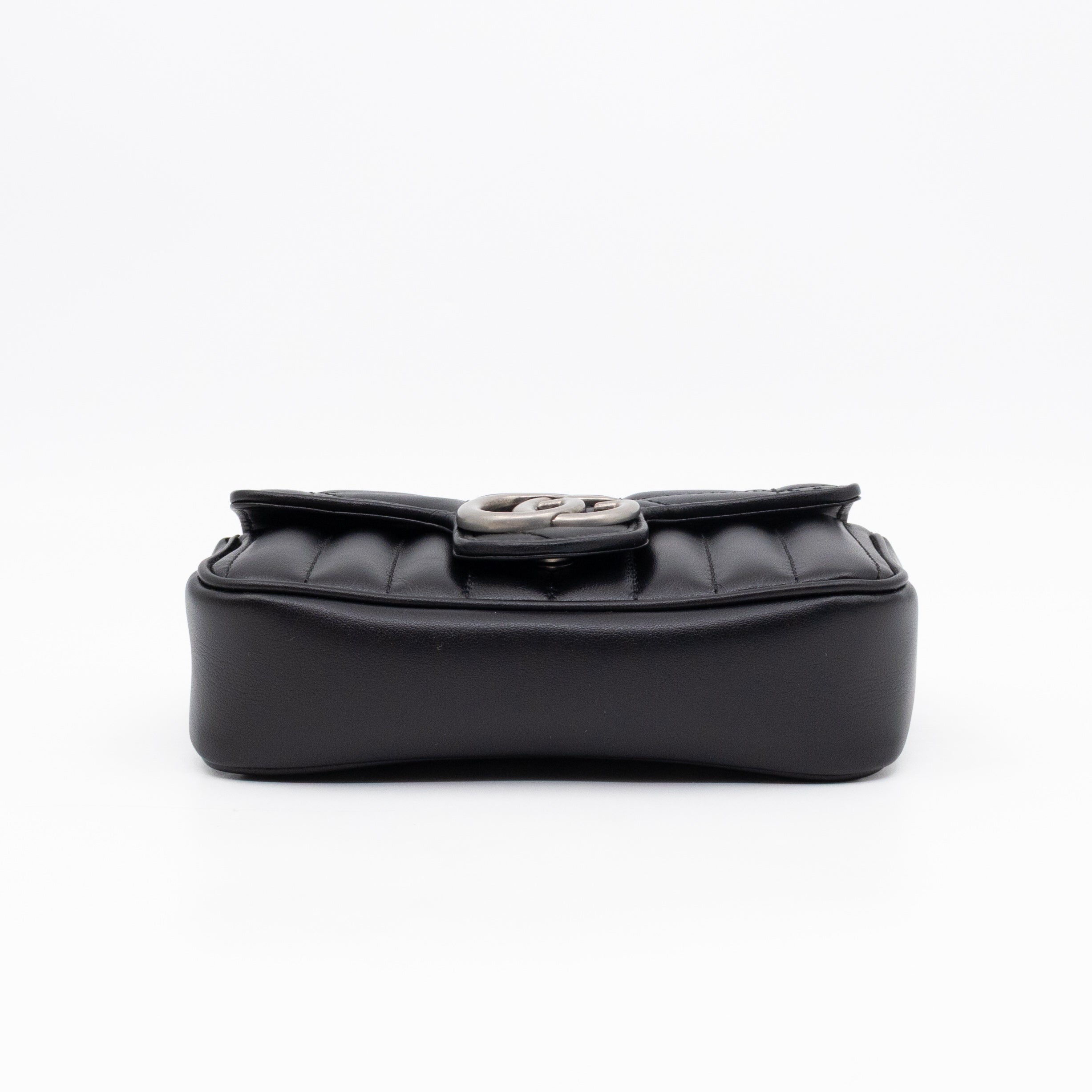 GG Marmont Flap Matelassé Super Mini Black Leather