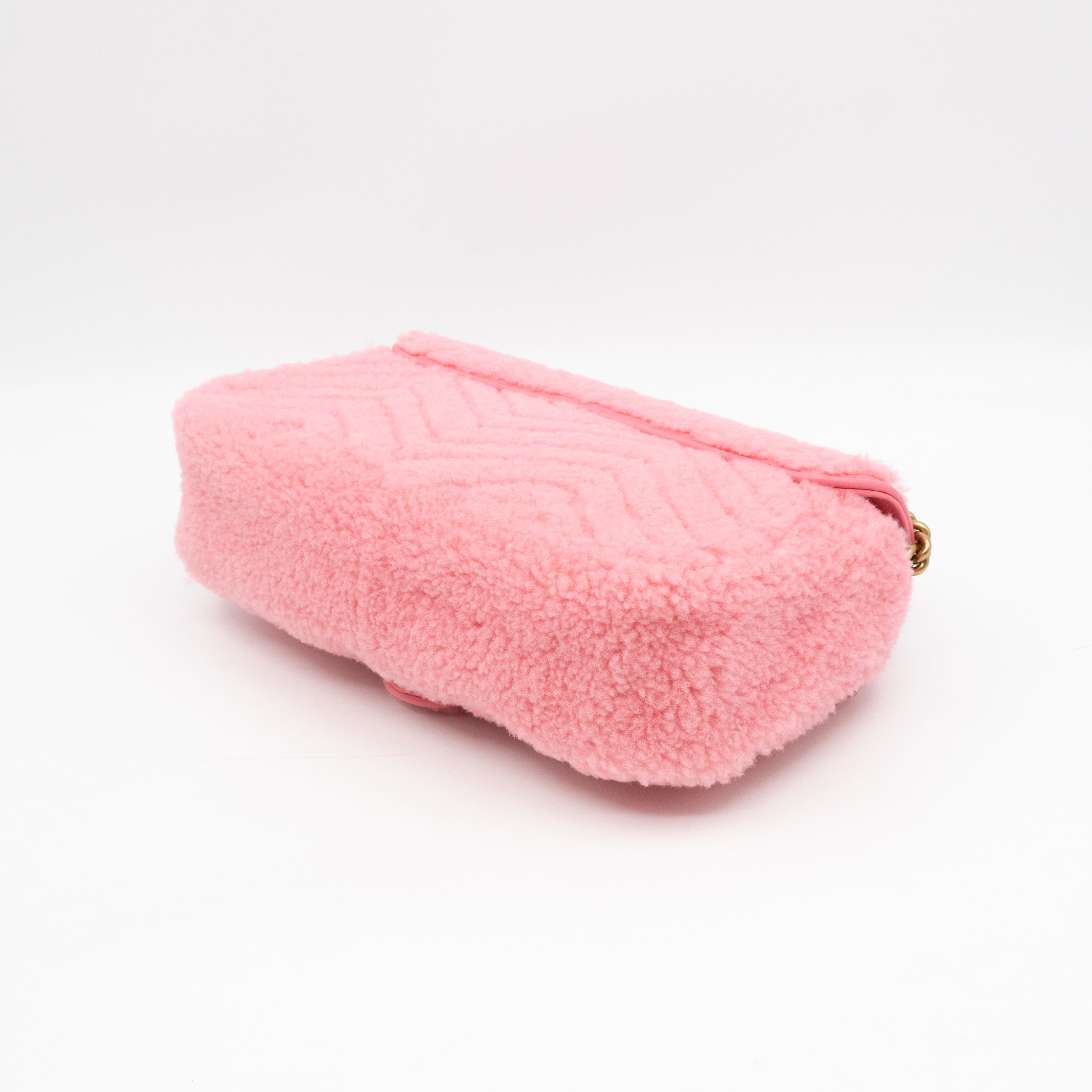GG Marmont Small Flap Bag Pink Shearling