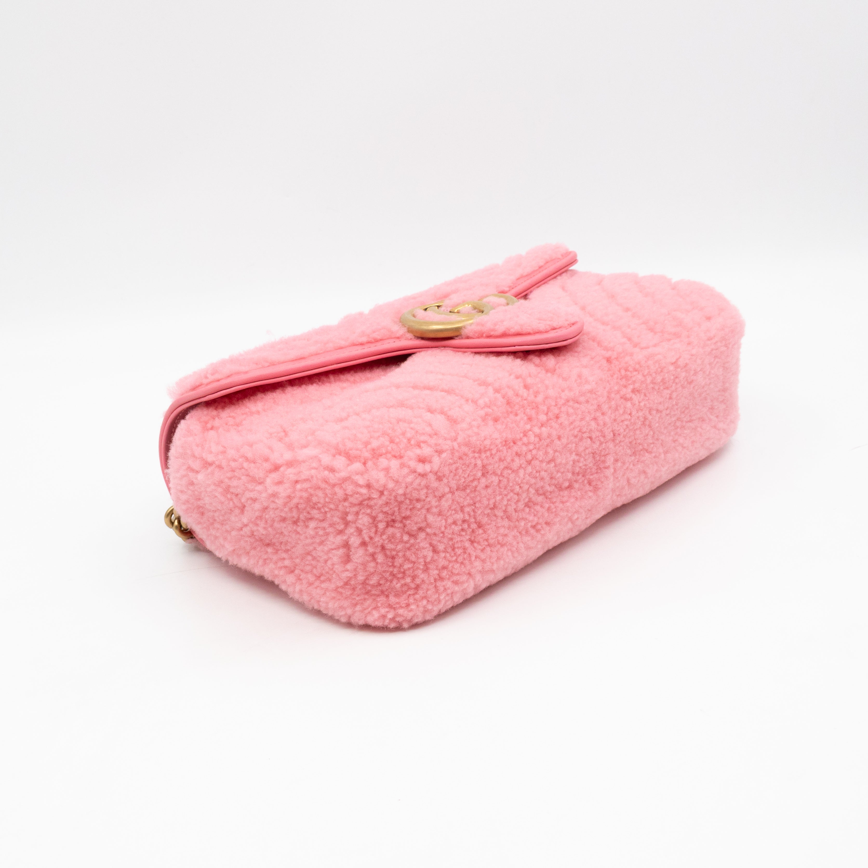 GG Marmont Small Flap Bag Pink Shearling