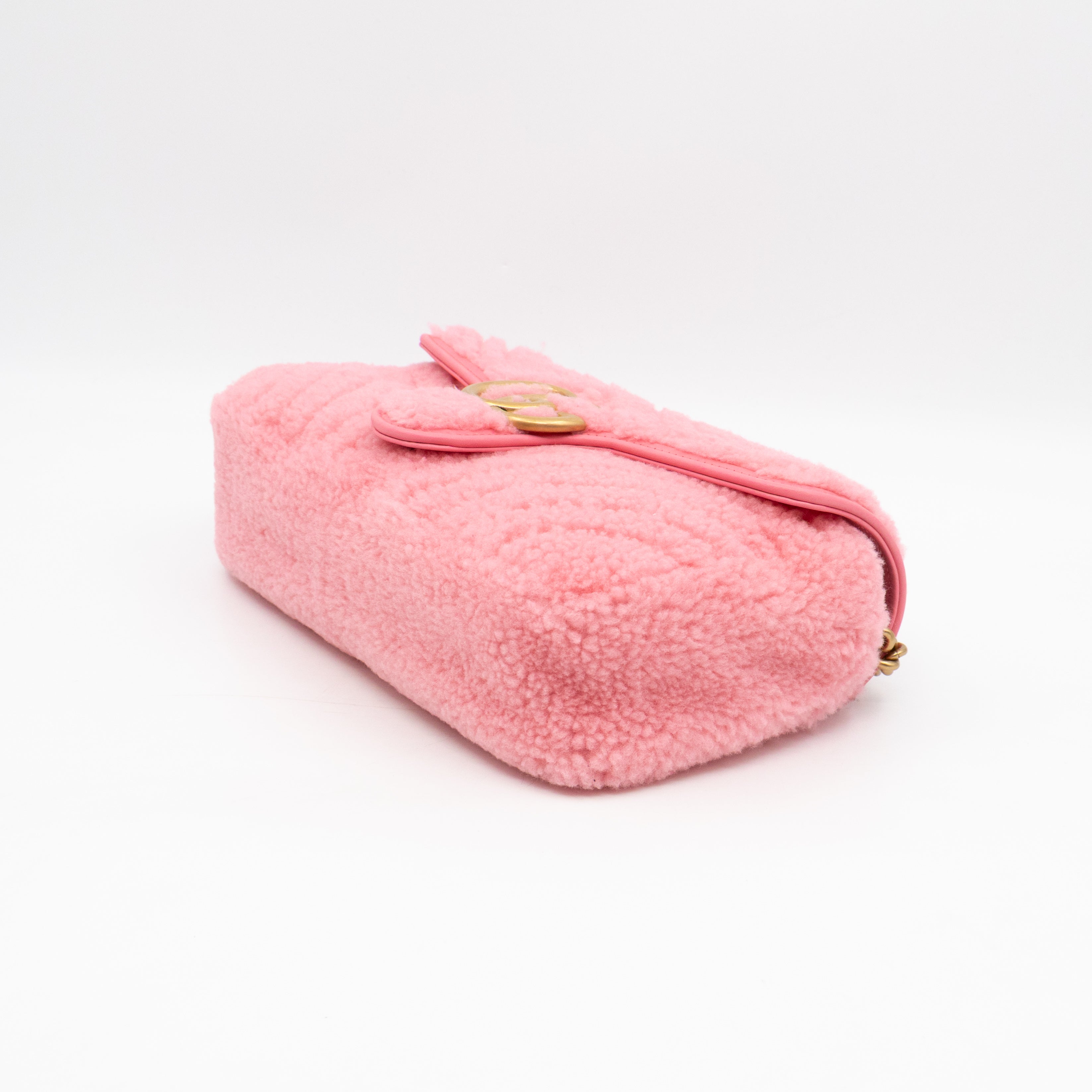 GG Marmont Small Flap Bag Pink Shearling