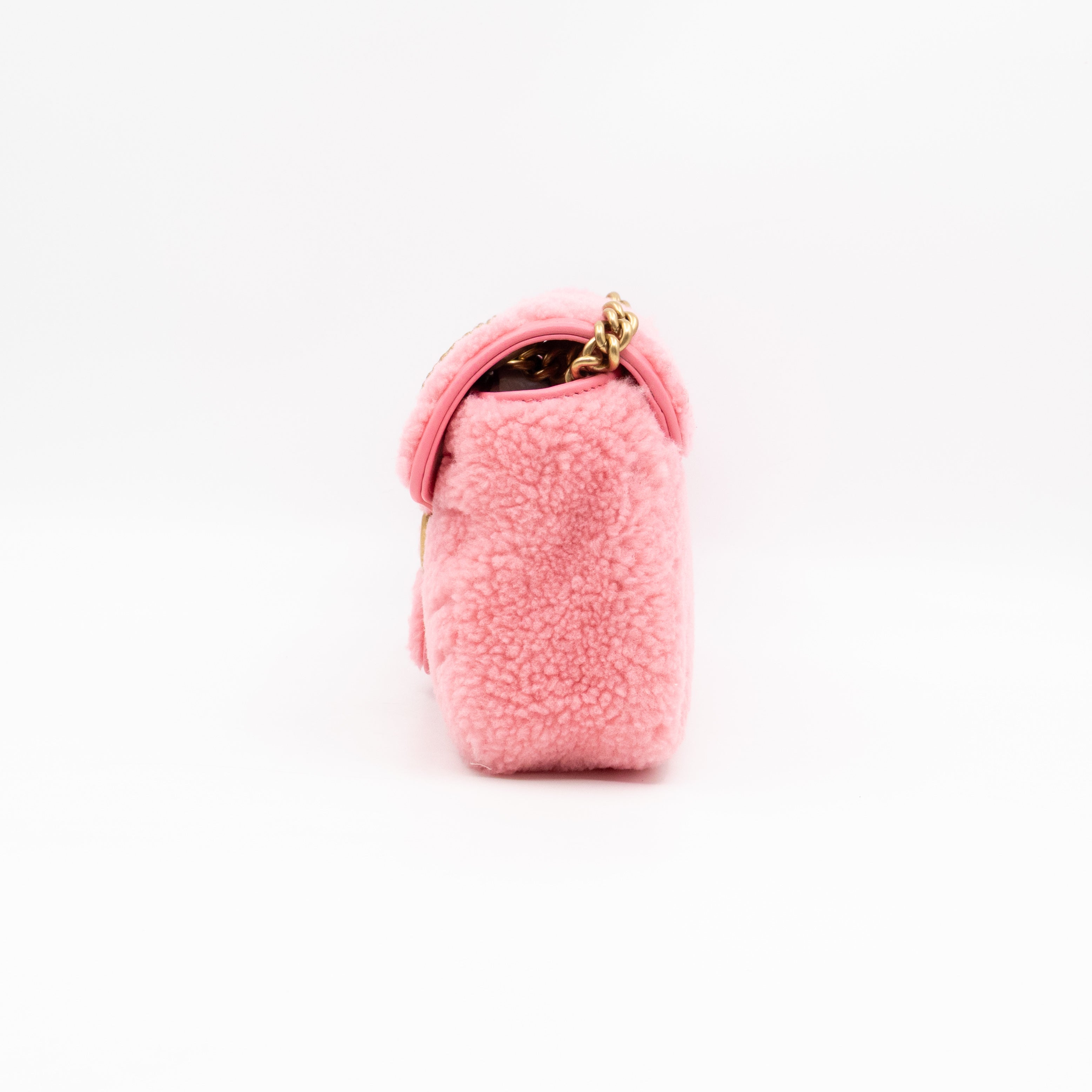 GG Marmont Small Flap Bag Pink Shearling