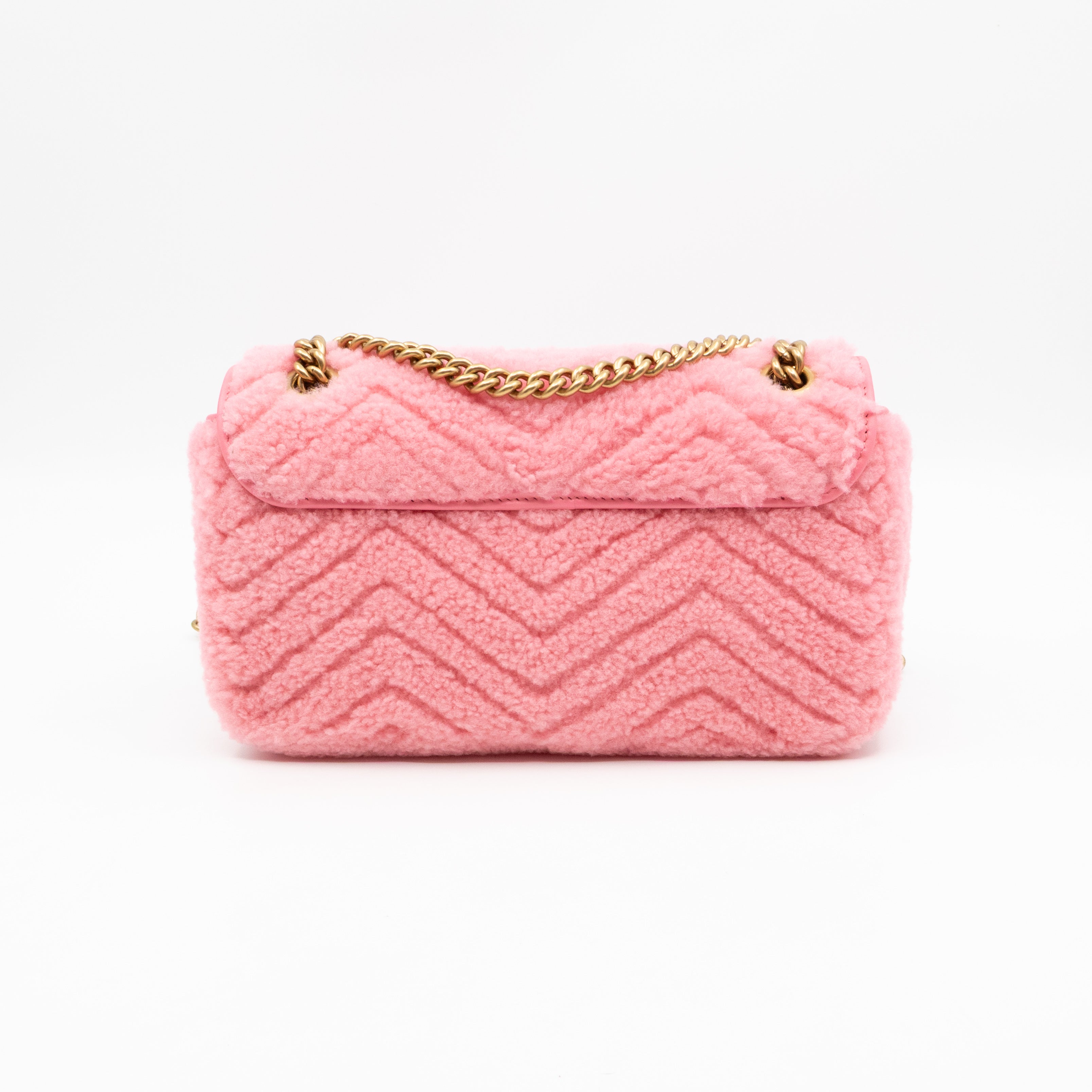 GG Marmont Small Flap Bag Pink Shearling
