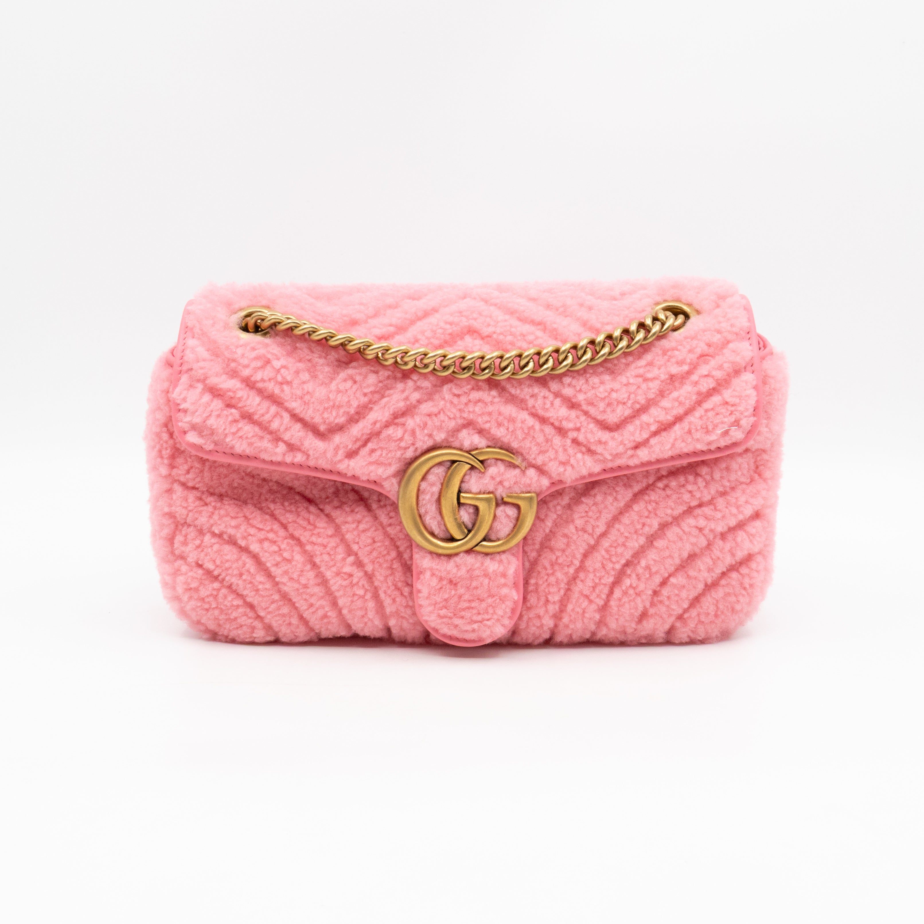 GG Marmont Small Flap Bag Pink Shearling