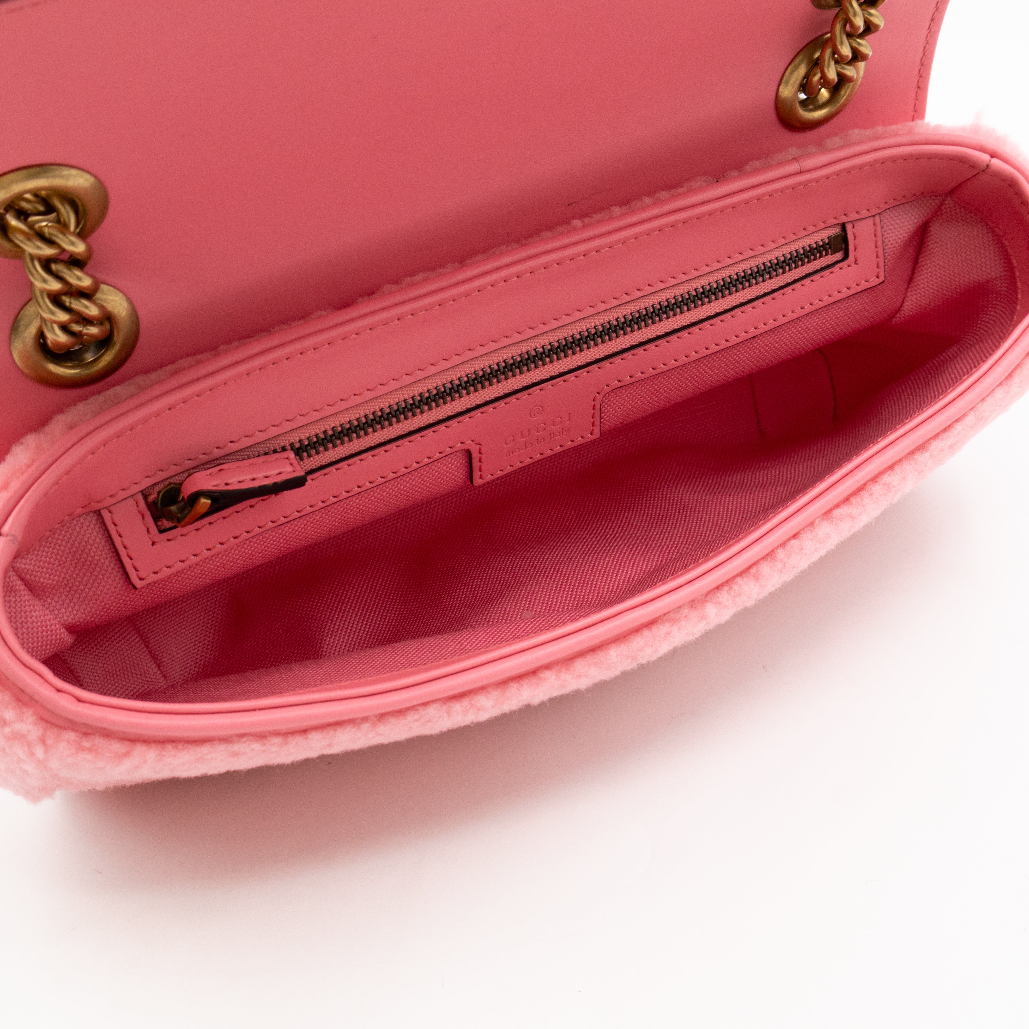 GG Marmont Small Flap Bag Pink Shearling