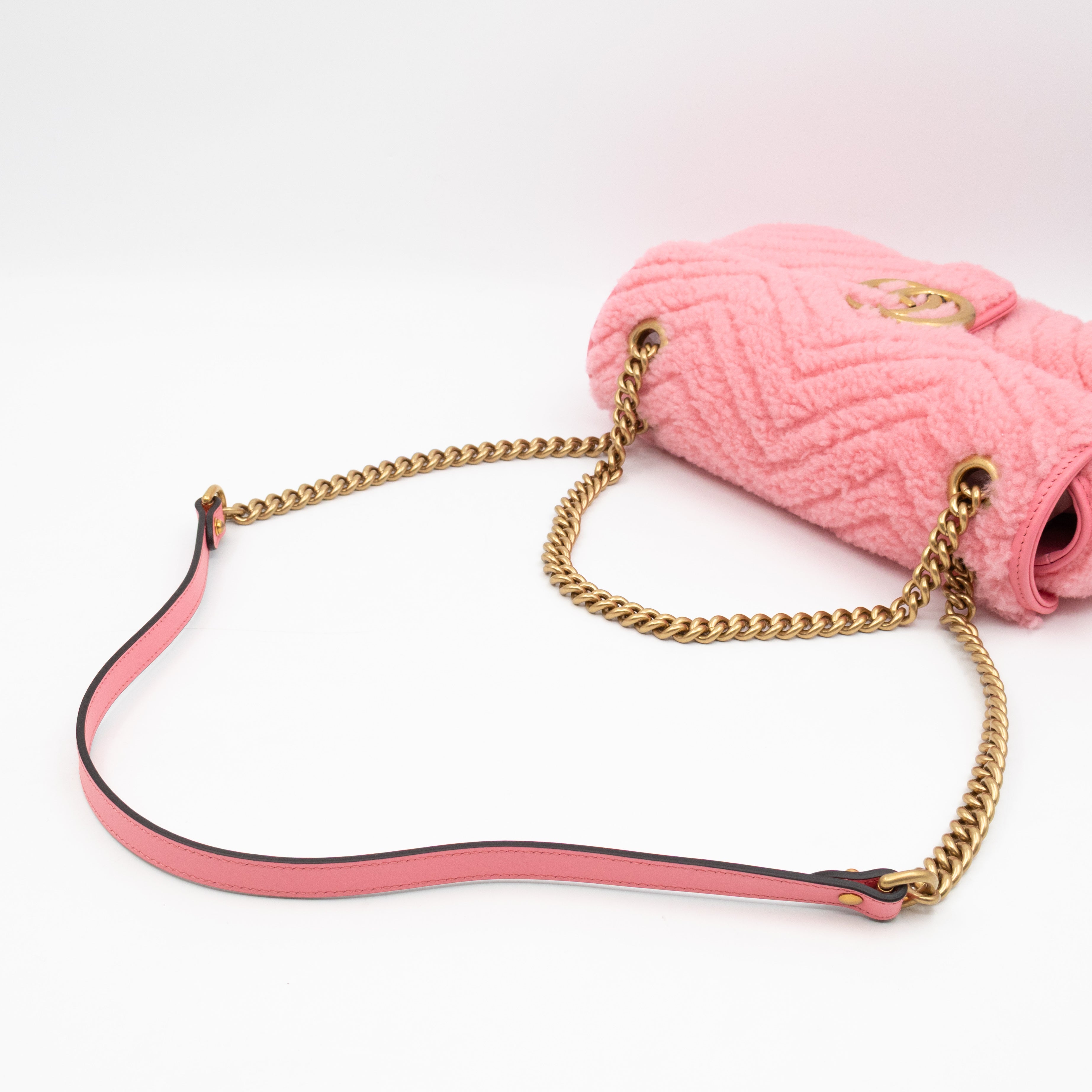 GG Marmont Small Flap Bag Pink Shearling
