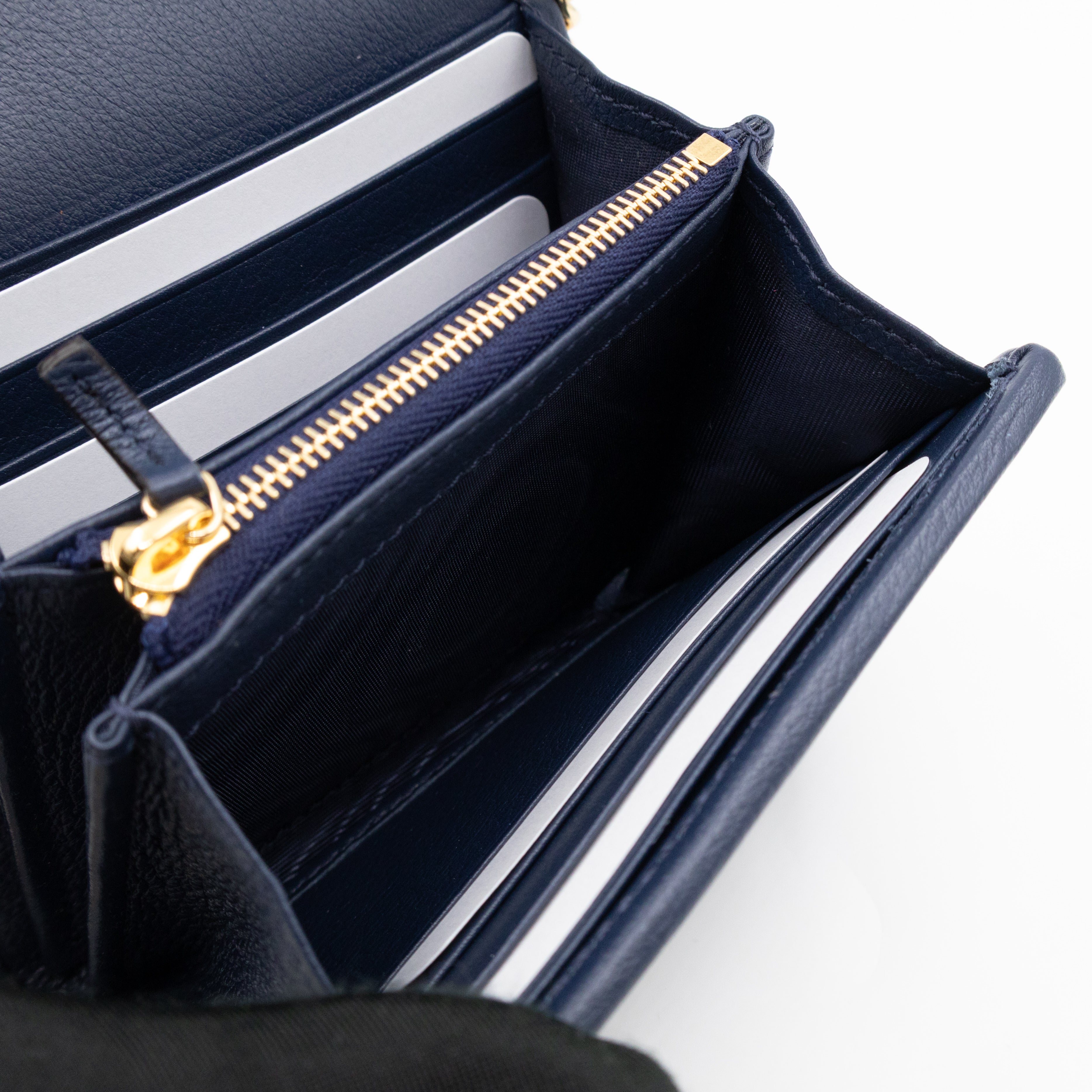 Blondie Medium Chain Wallet Bag Navy Leather