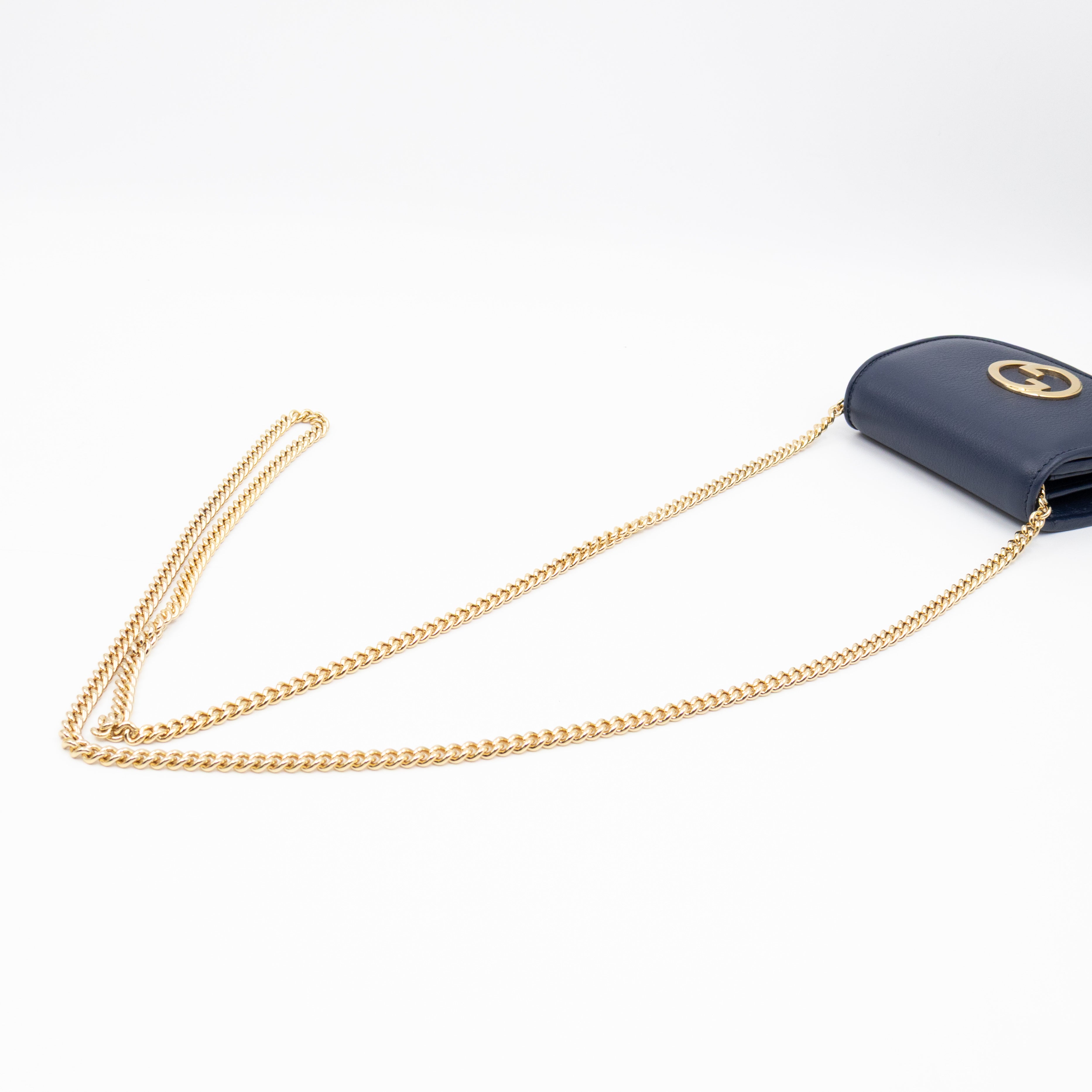 Blondie Medium Chain Wallet Bag Navy Leather
