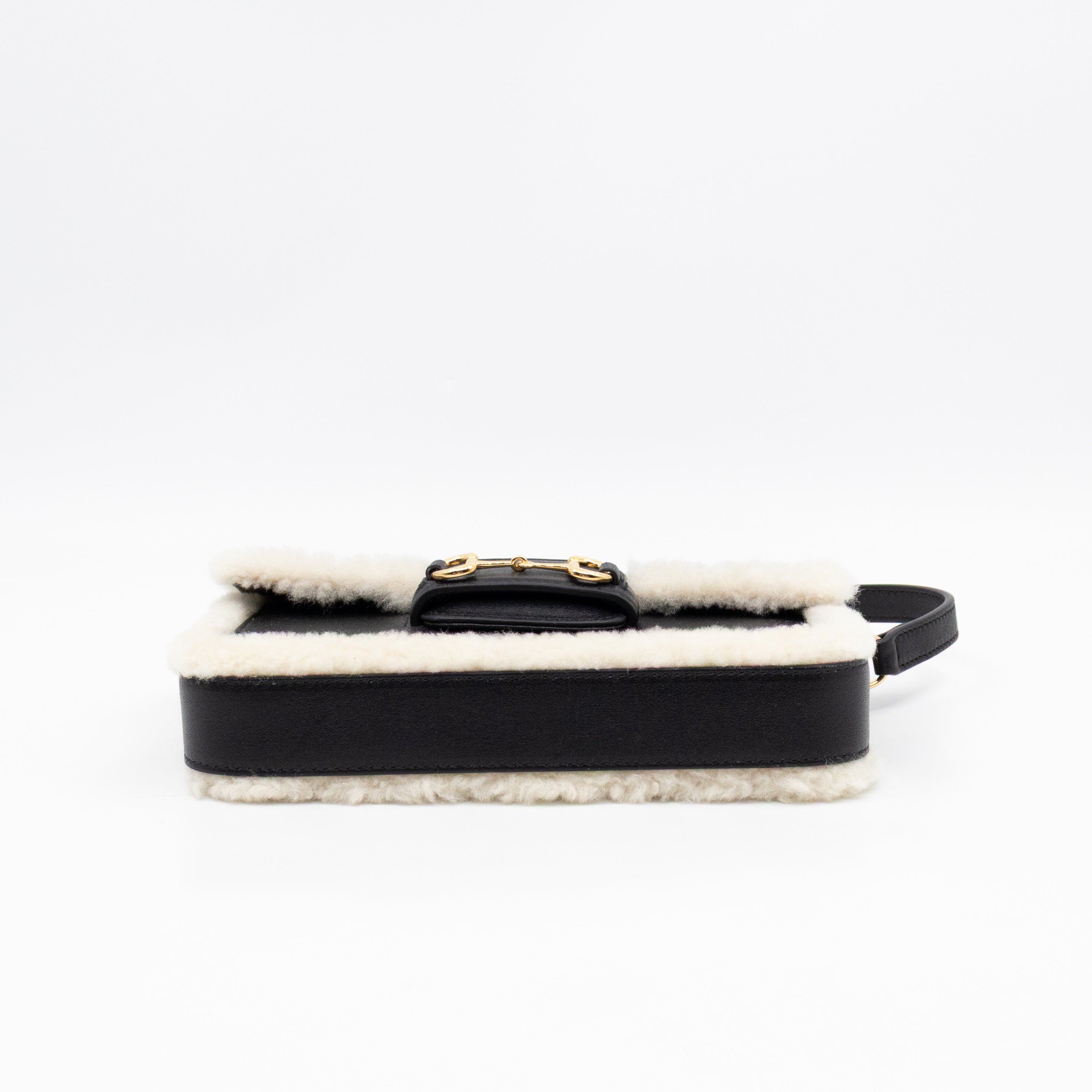 Horsebit 1955 Mini Shoulder Bag Black Leather Shearling