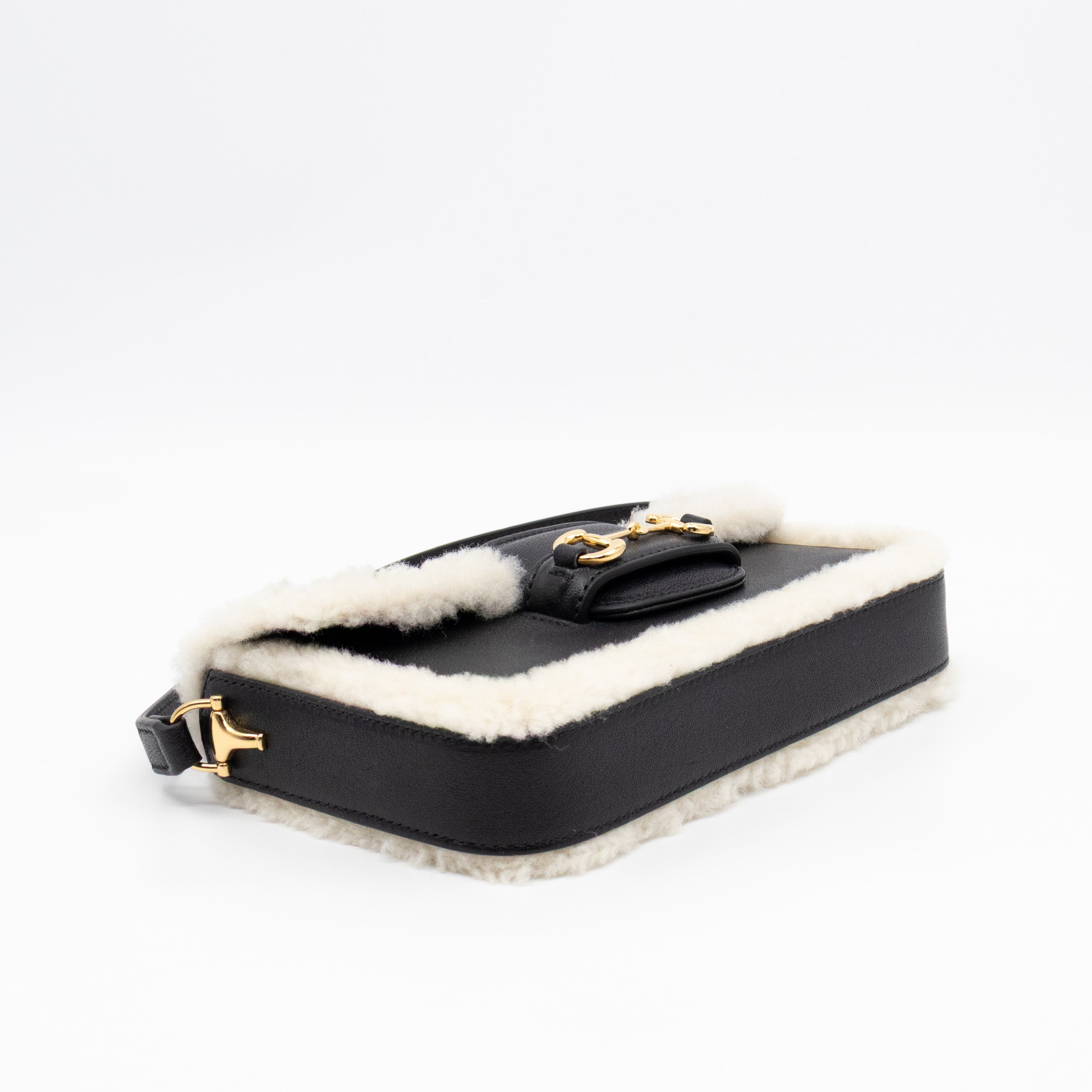 Horsebit 1955 Mini Shoulder Bag Black Leather Shearling
