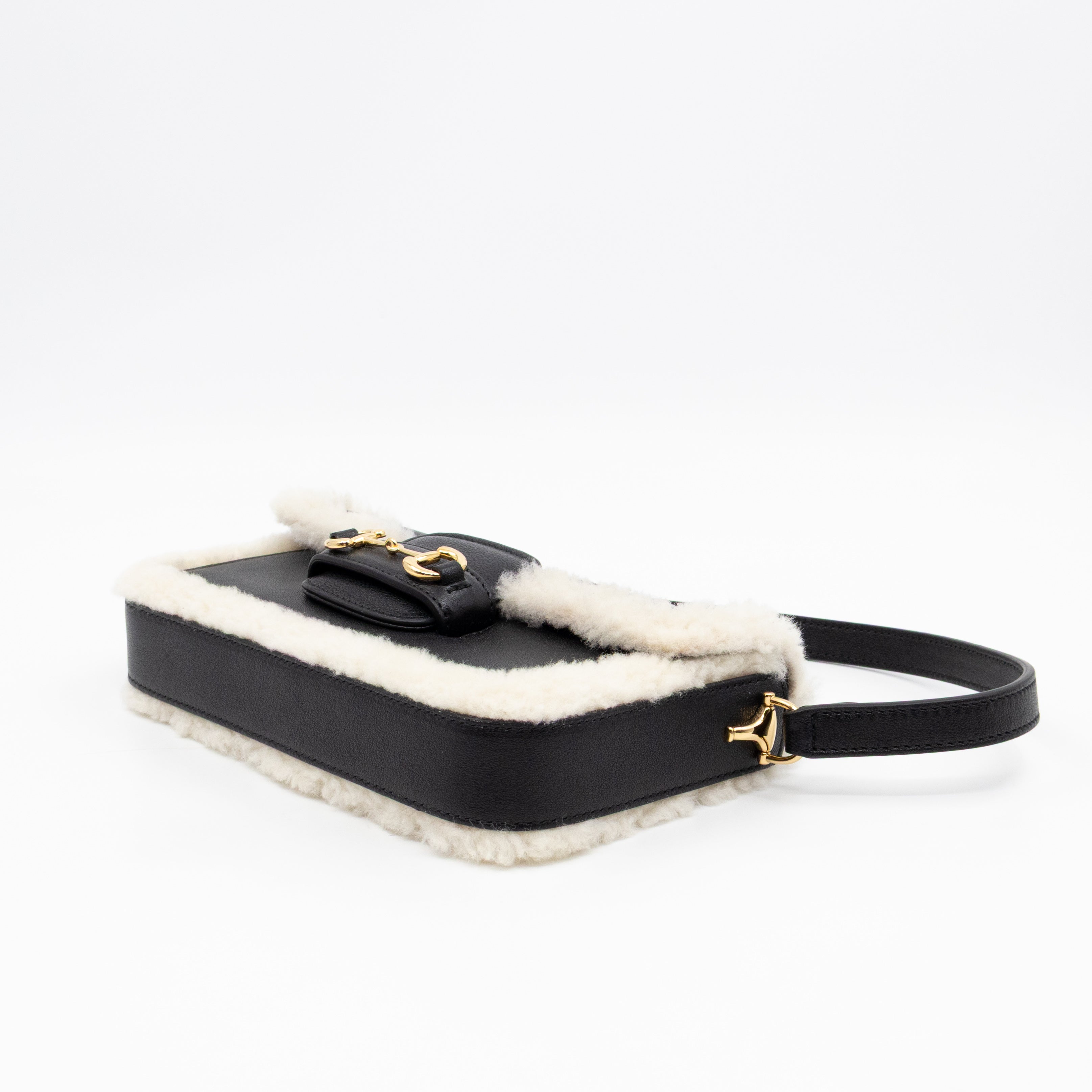 Horsebit 1955 Mini Shoulder Bag Black Leather Shearling