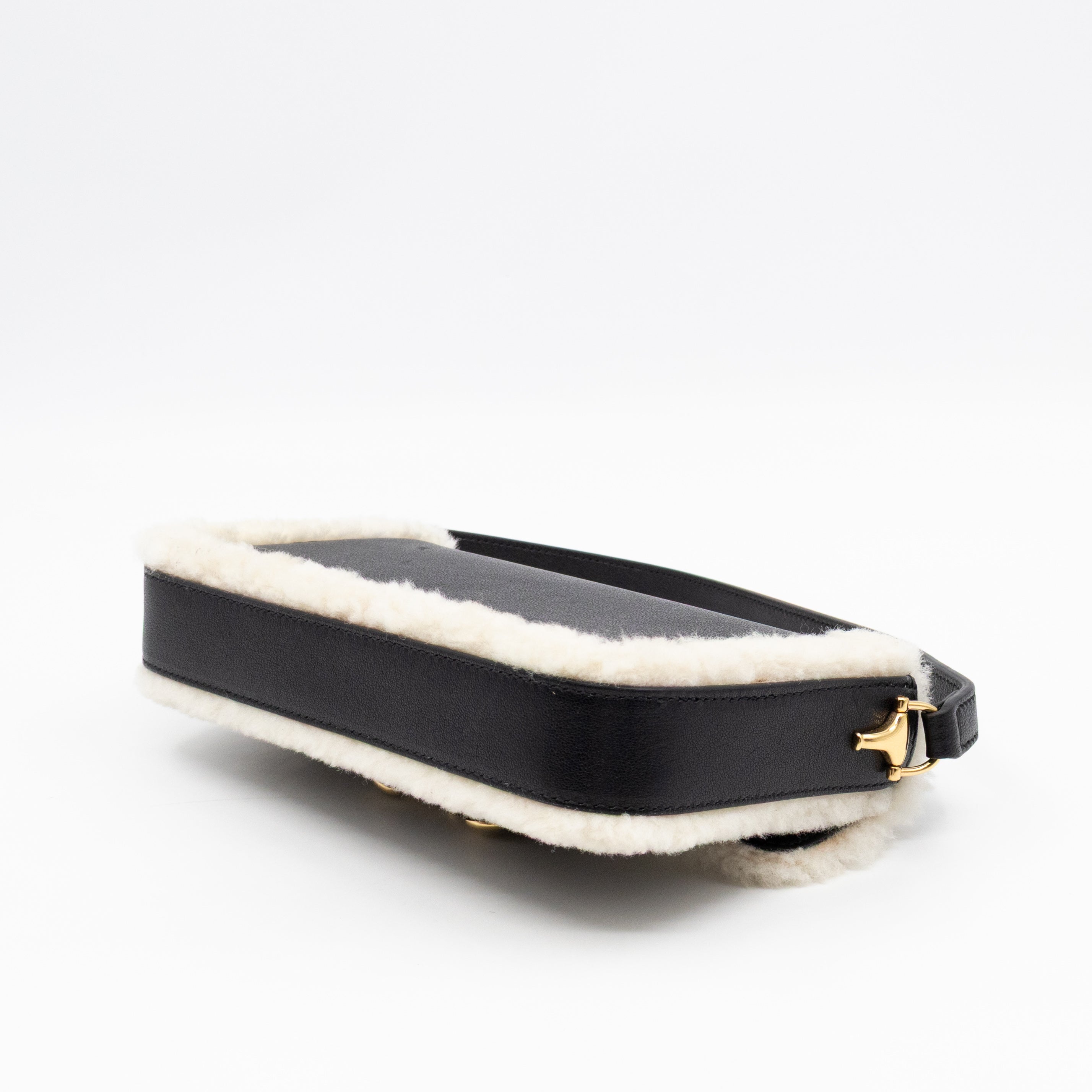 Horsebit 1955 Mini Shoulder Bag Black Leather Shearling
