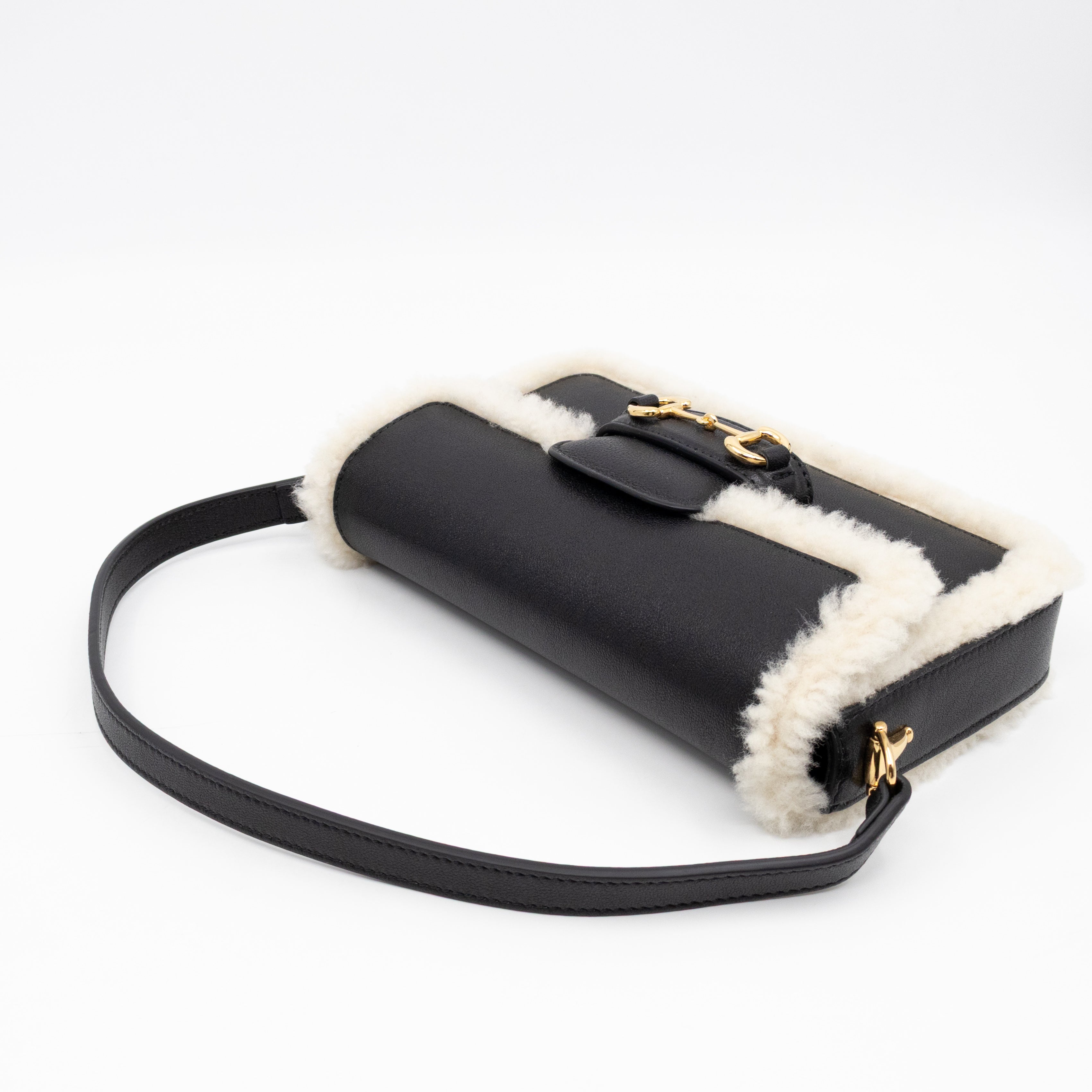 Horsebit 1955 Mini Shoulder Bag Black Leather Shearling