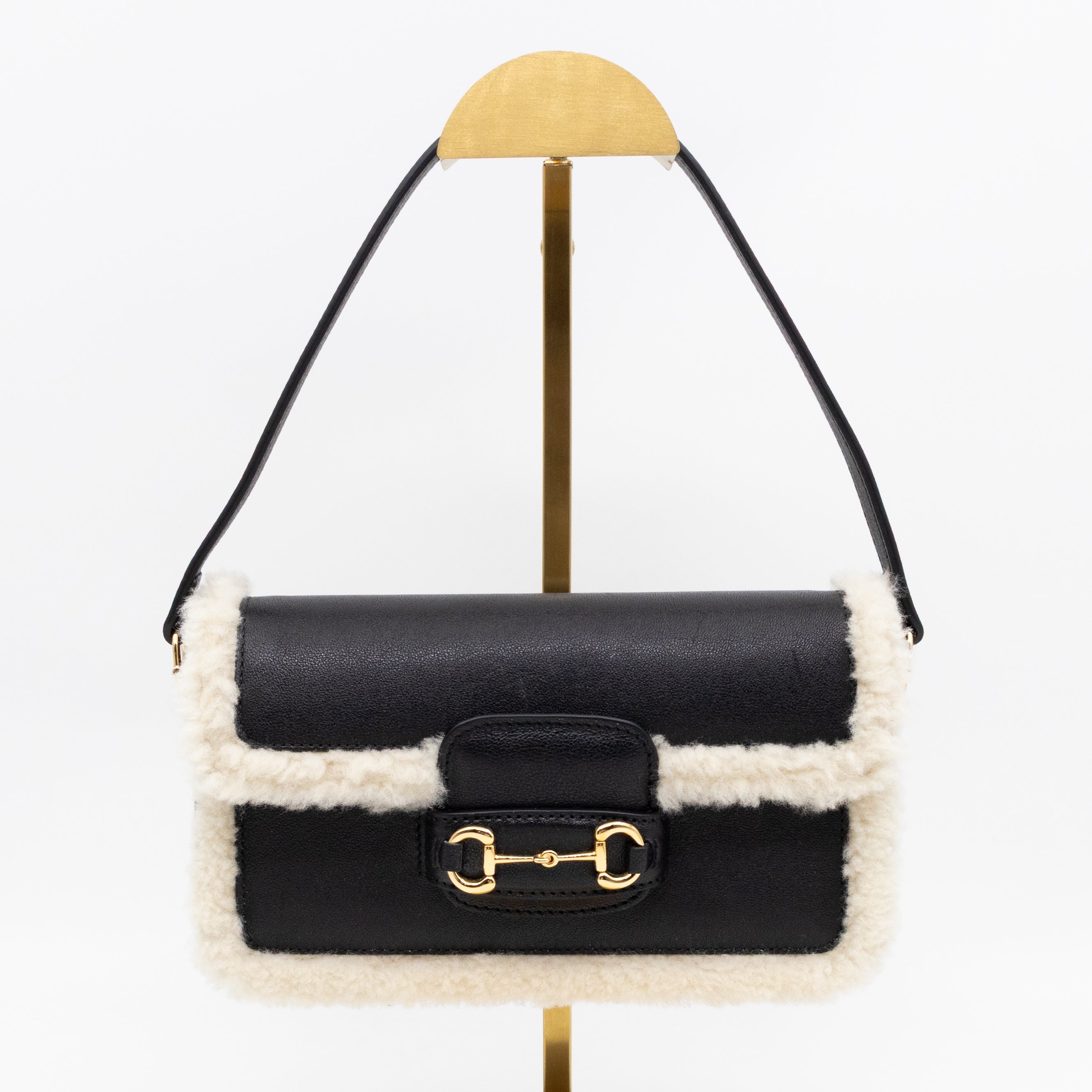 Horsebit 1955 Mini Shoulder Bag Black Leather Shearling
