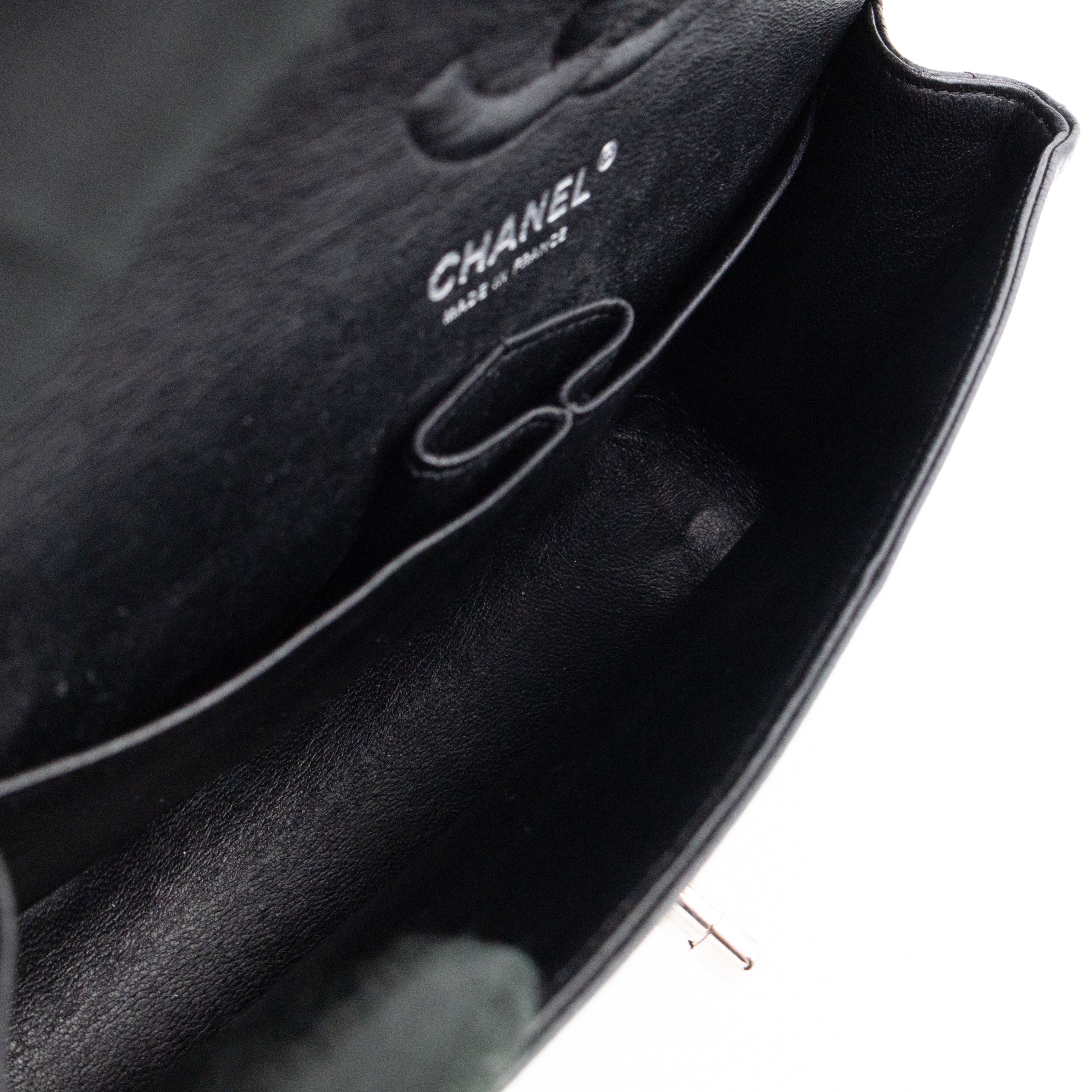 Classic Double Flap Small Black Caviarskin Silver