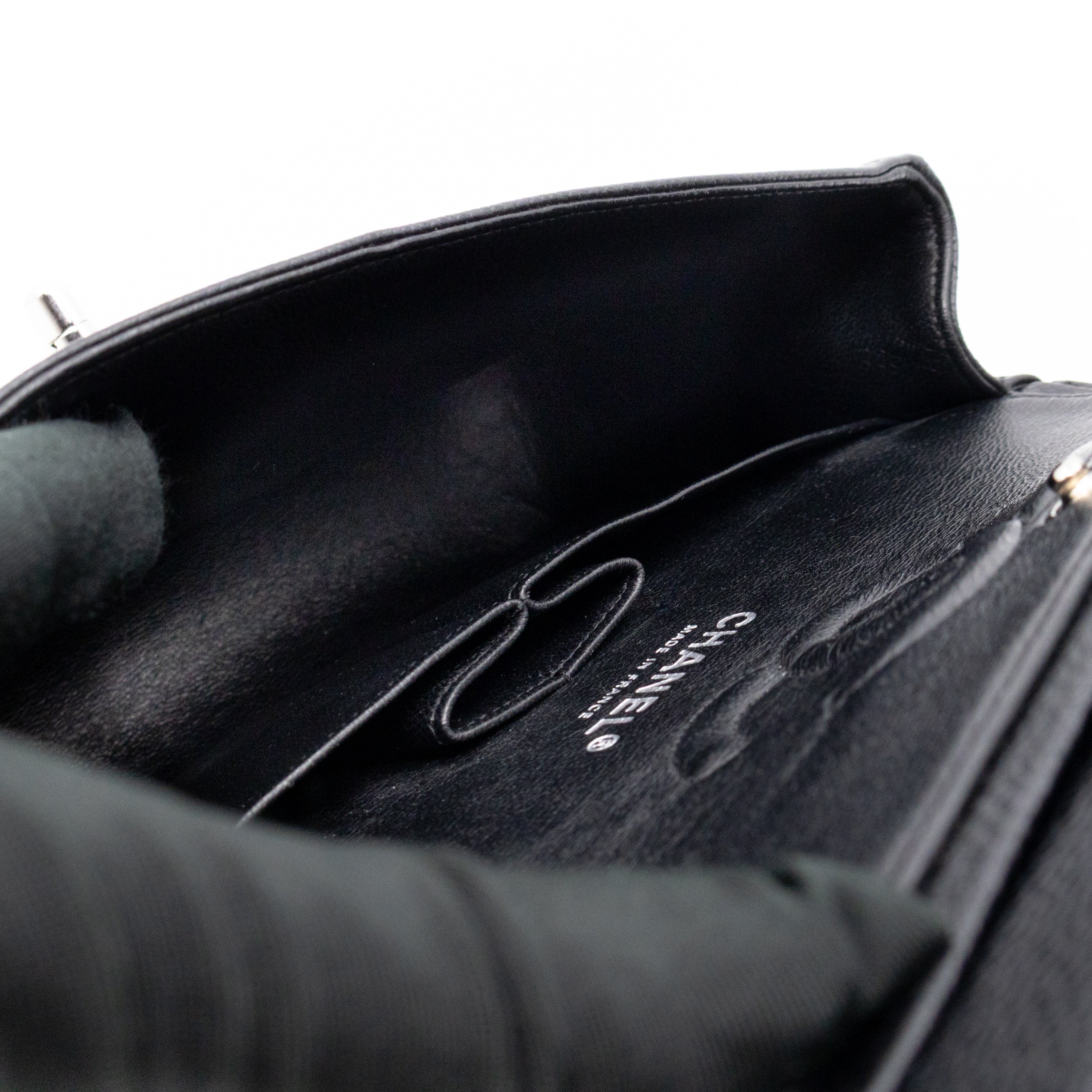 Classic Double Flap Small Black Caviarskin Silver