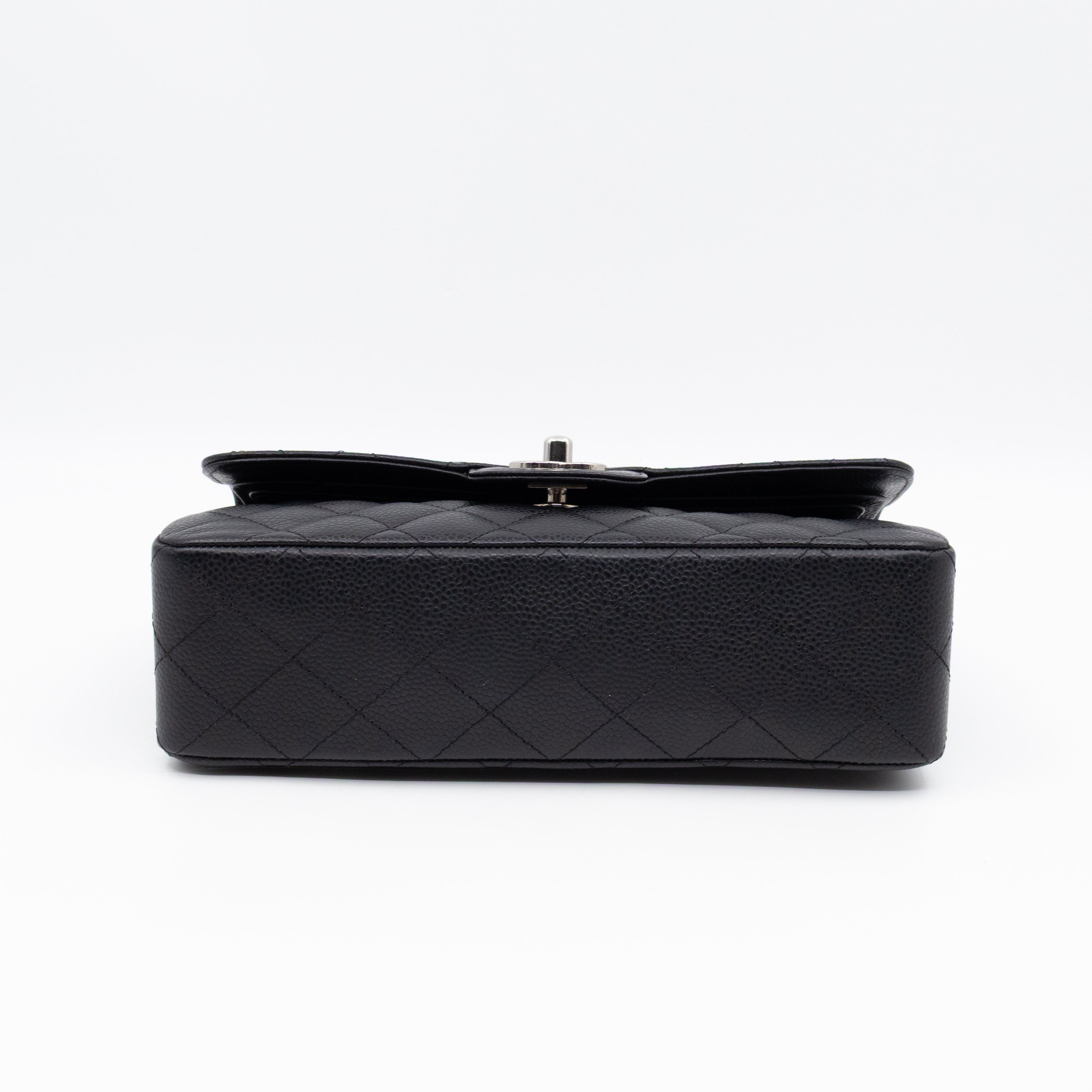 Classic Double Flap Small Black Caviarskin Silver