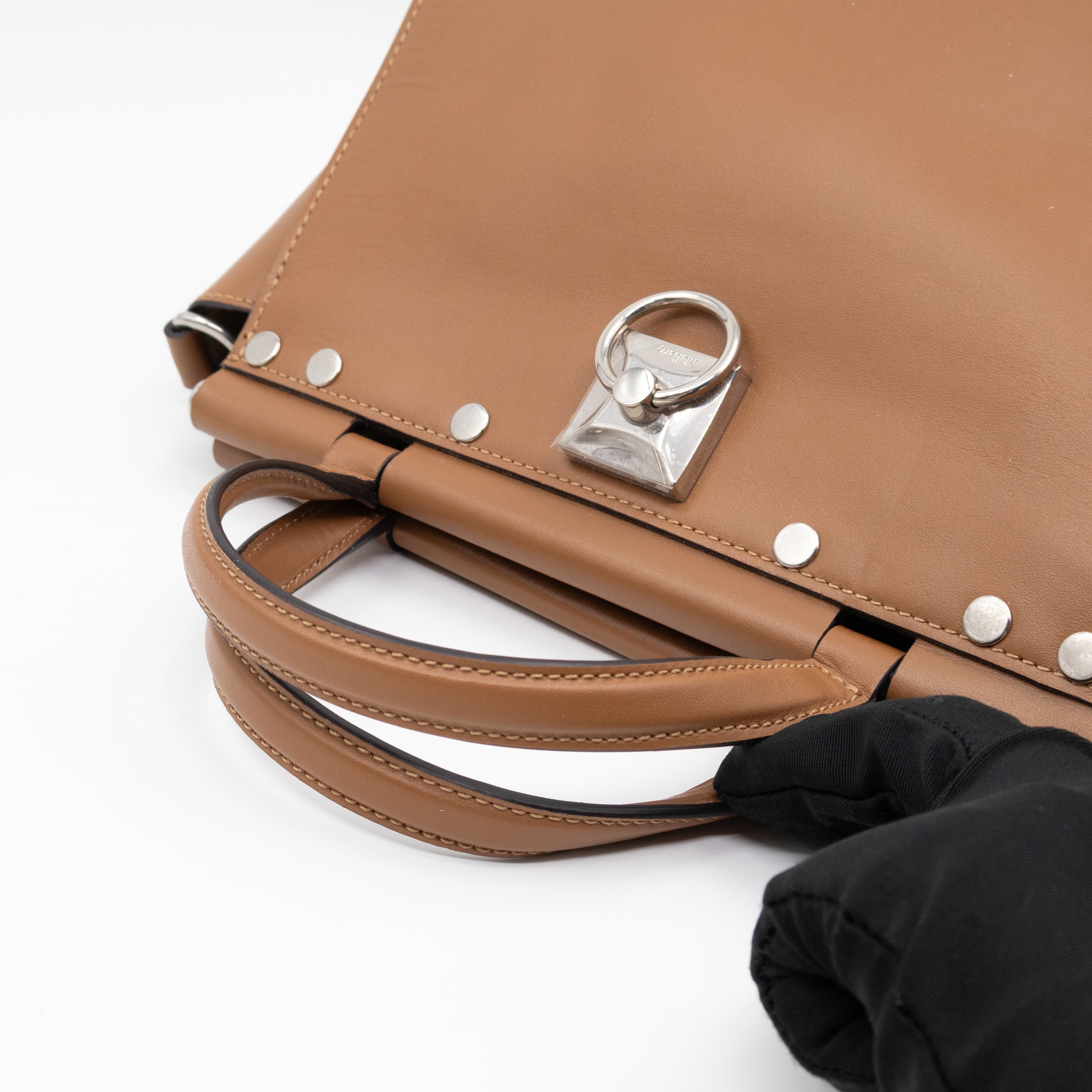 Iris Small Top Handle Stud Teak Smooth Calfskin
