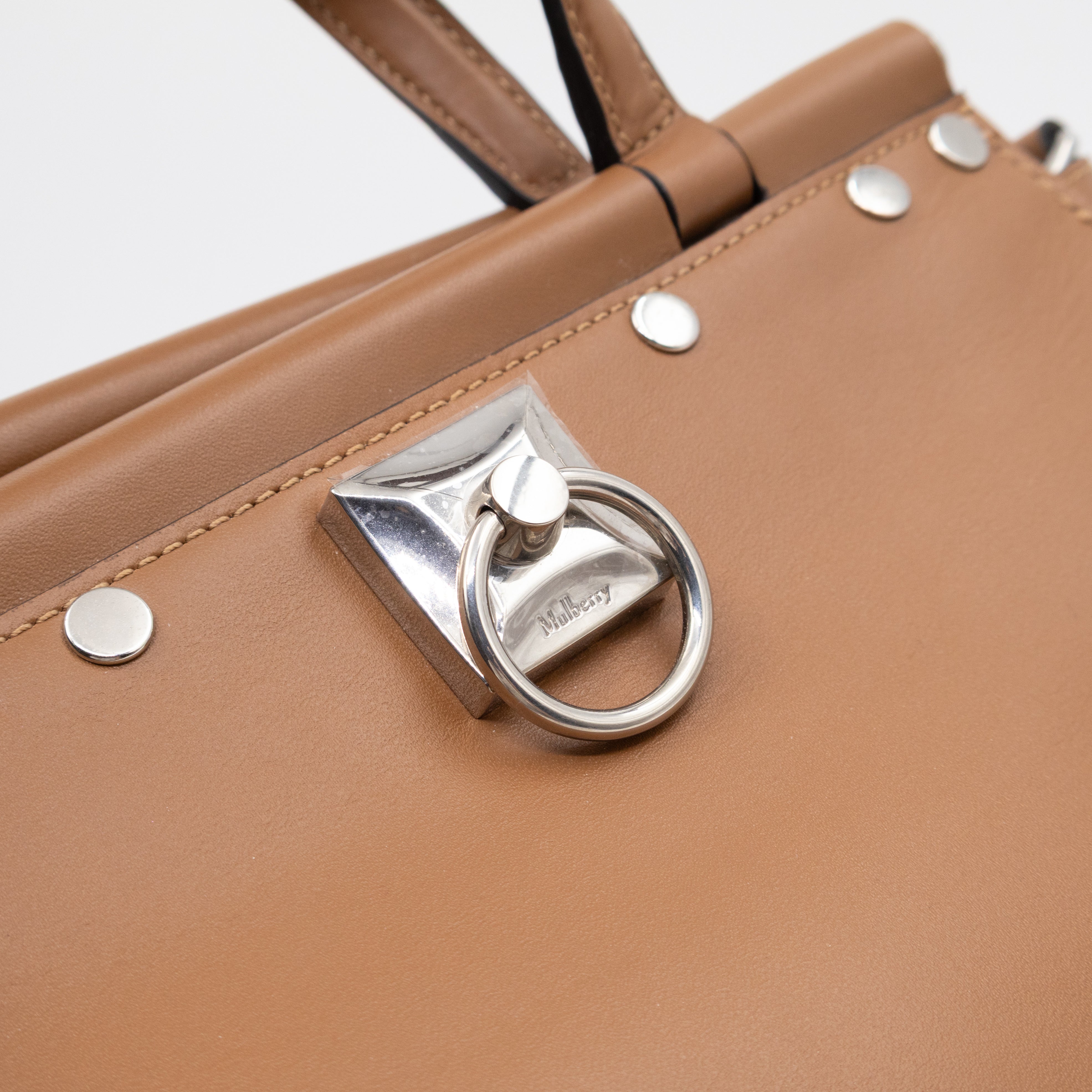 Iris Small Top Handle Stud Teak Smooth Calfskin