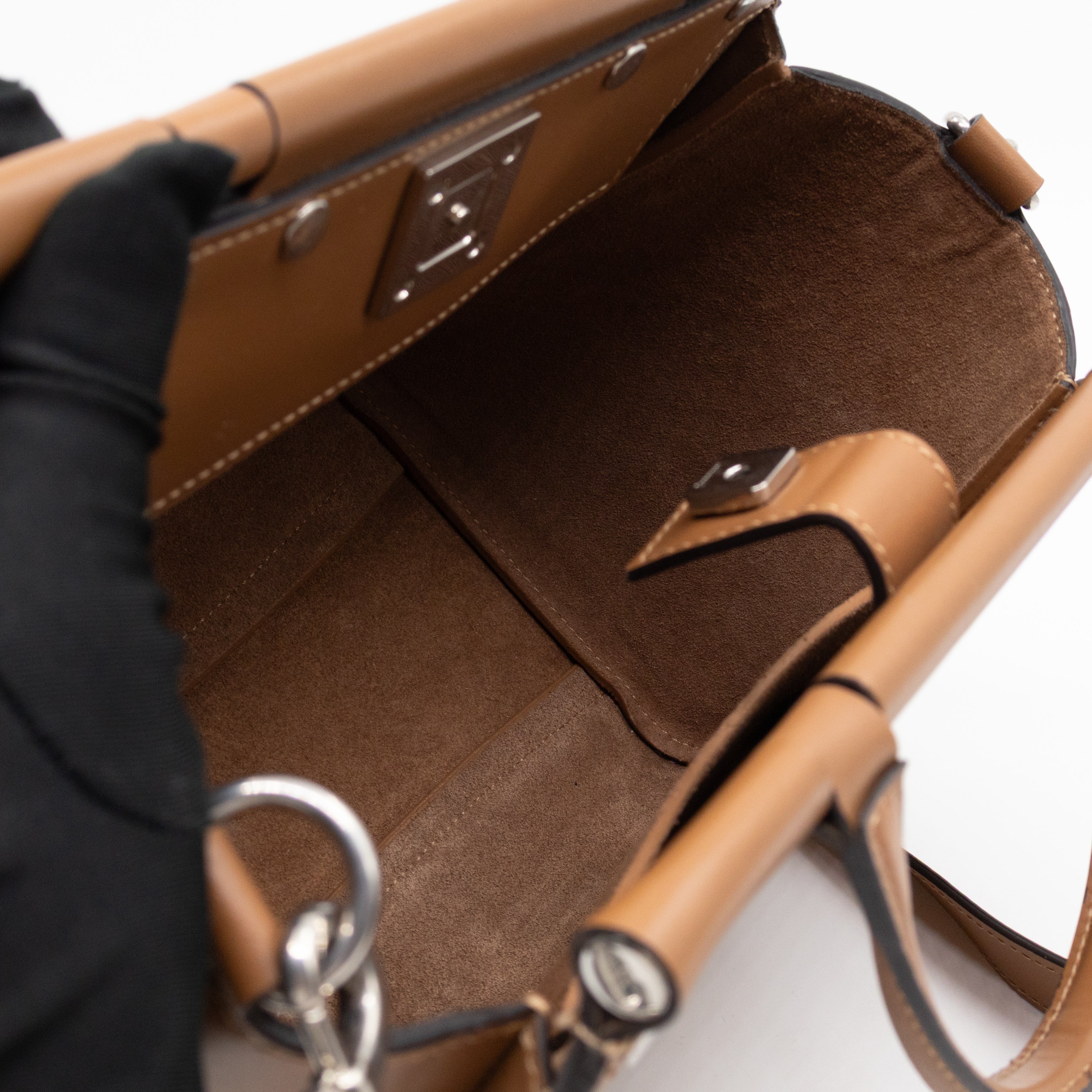 Iris Small Top Handle Stud Teak Smooth Calfskin