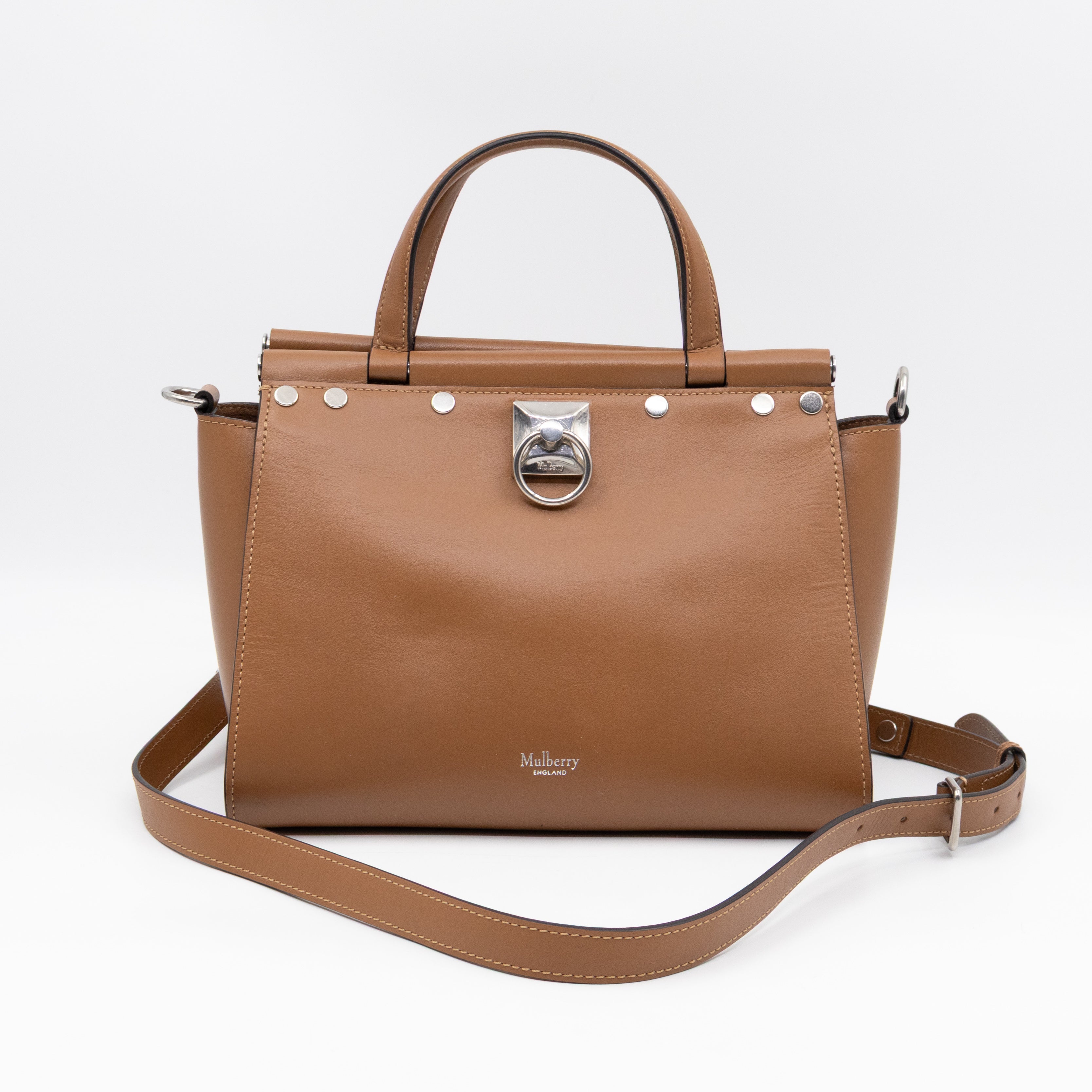 Iris Small Top Handle Stud Teak Smooth Calfskin