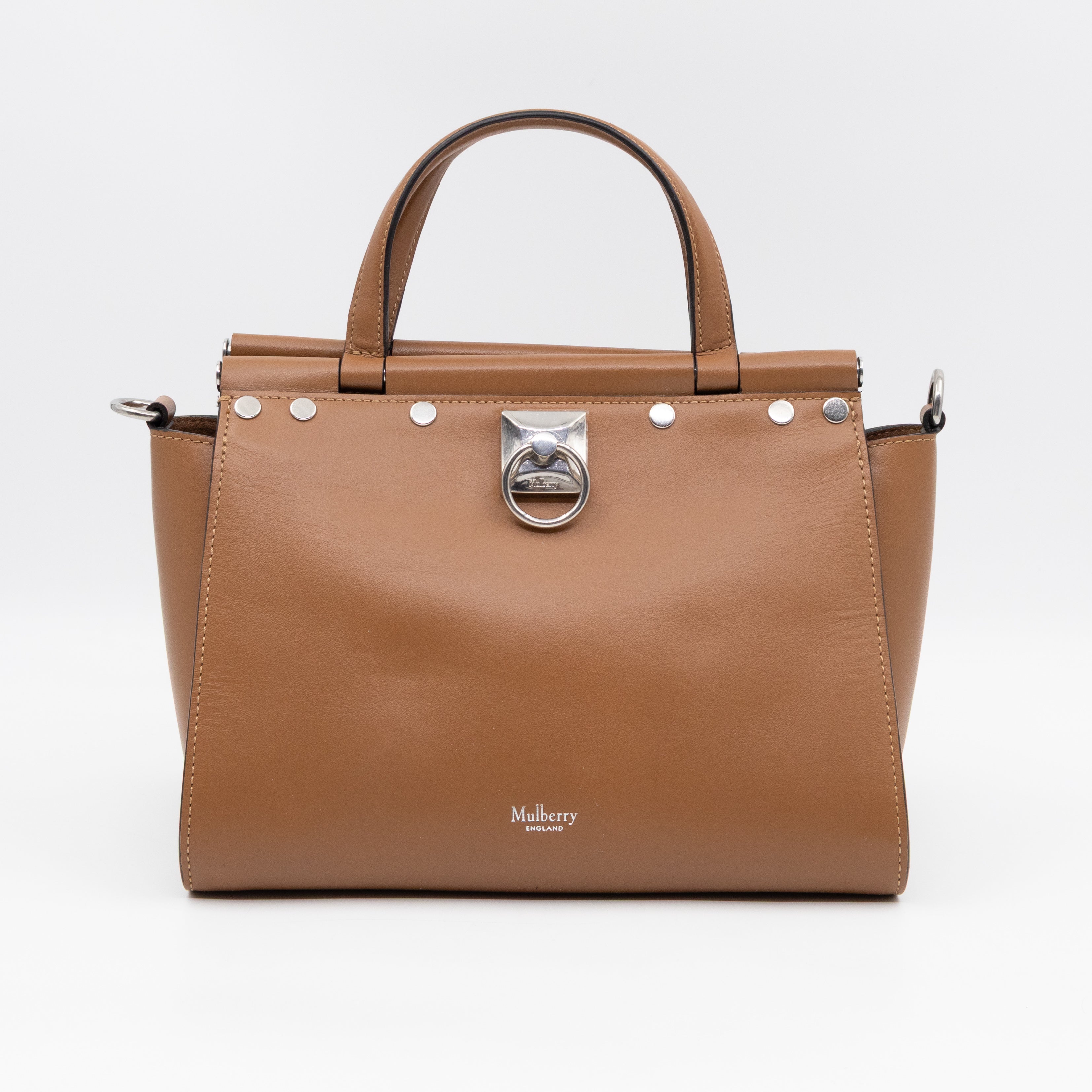 Iris Small Top Handle Stud Teak Smooth Calfskin