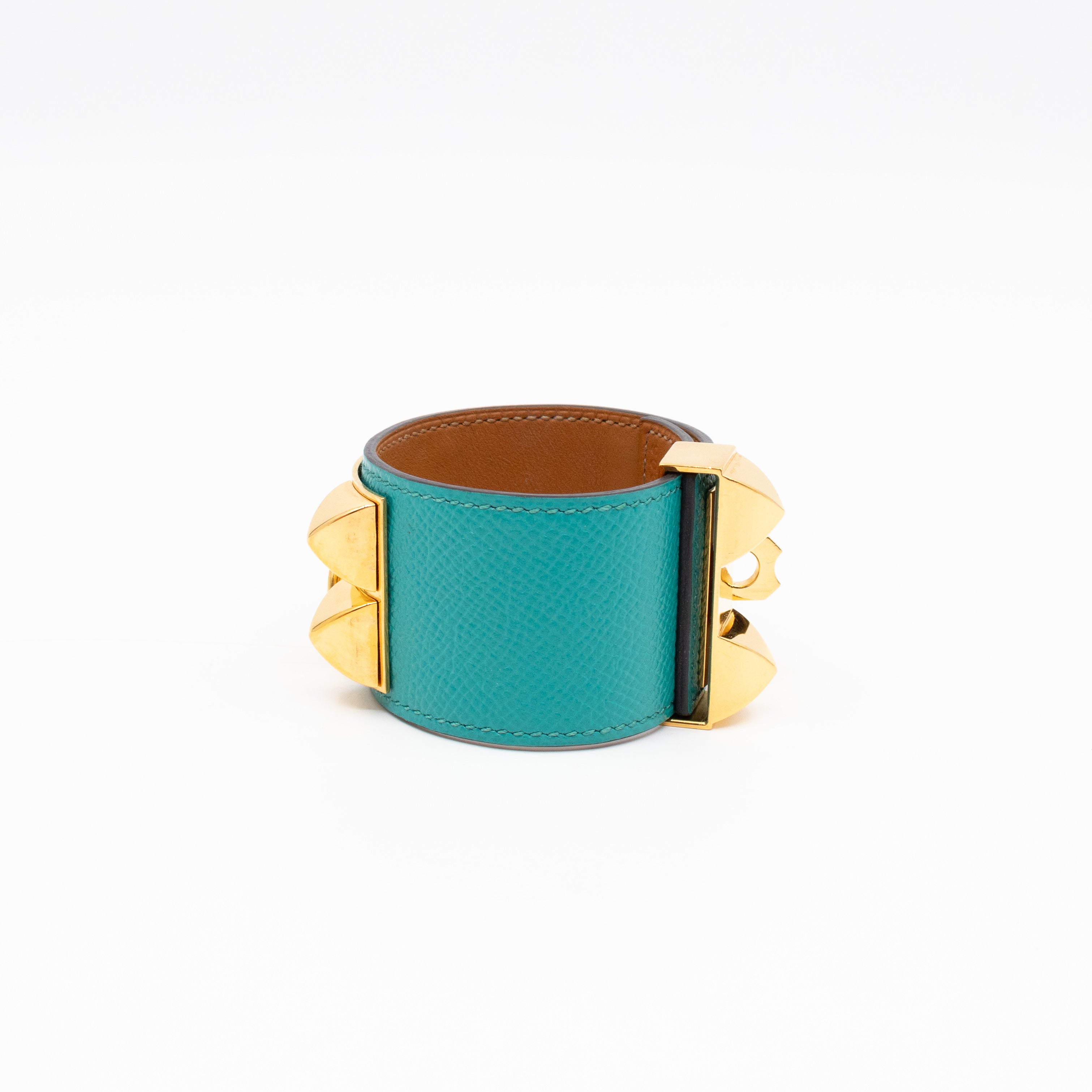 Collier de Chien Bracelet Gold & Bleu Paon Leather