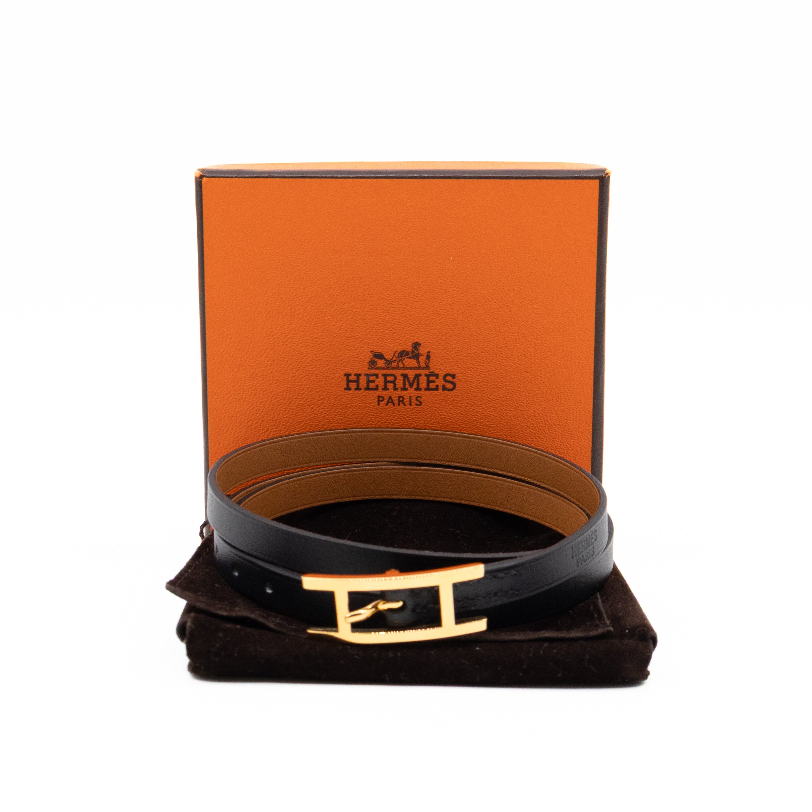 Hermès Hapi Triple Tour Bracelet Black Leather – Queen Station