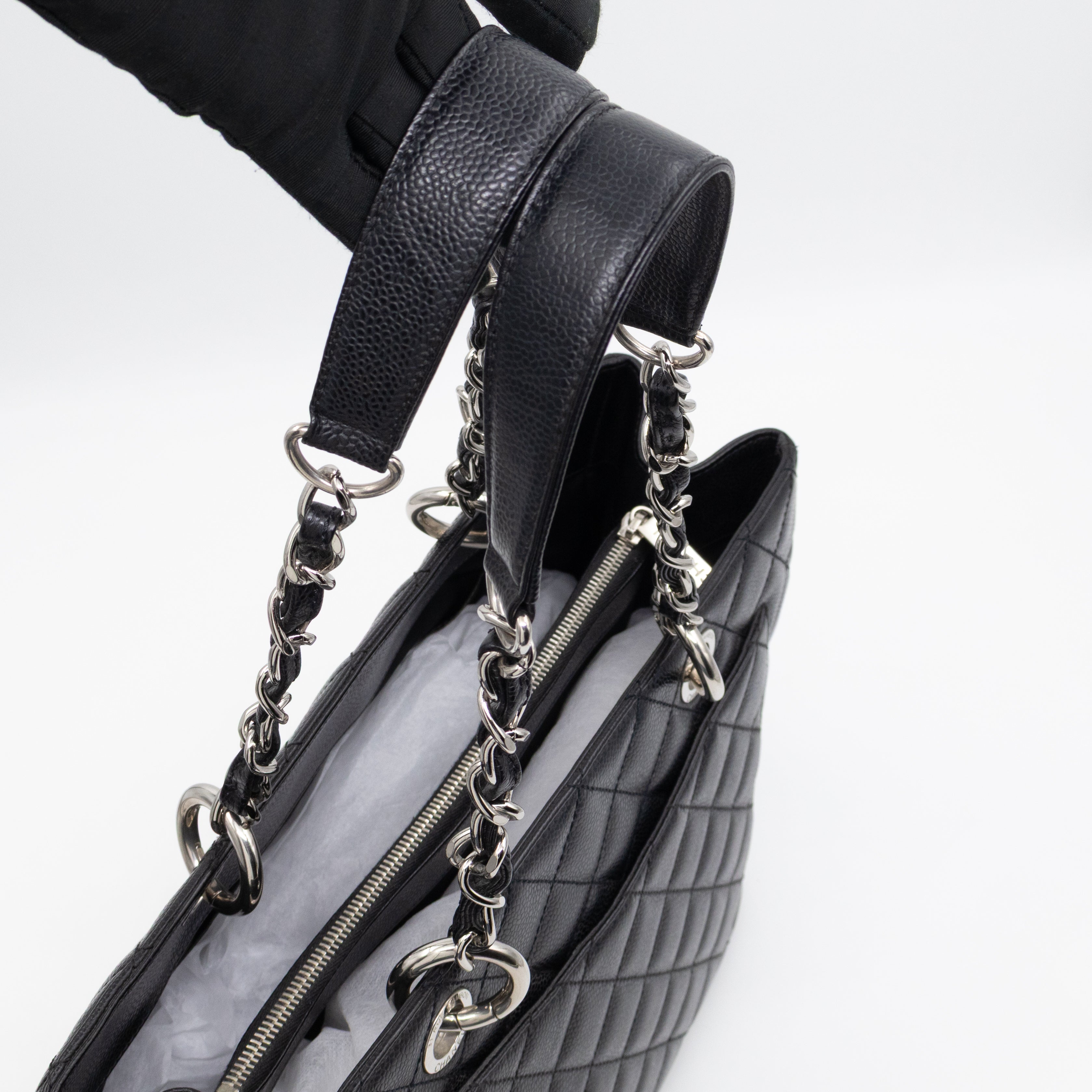 GST Grand Shopping Tote Black Caviar Silver