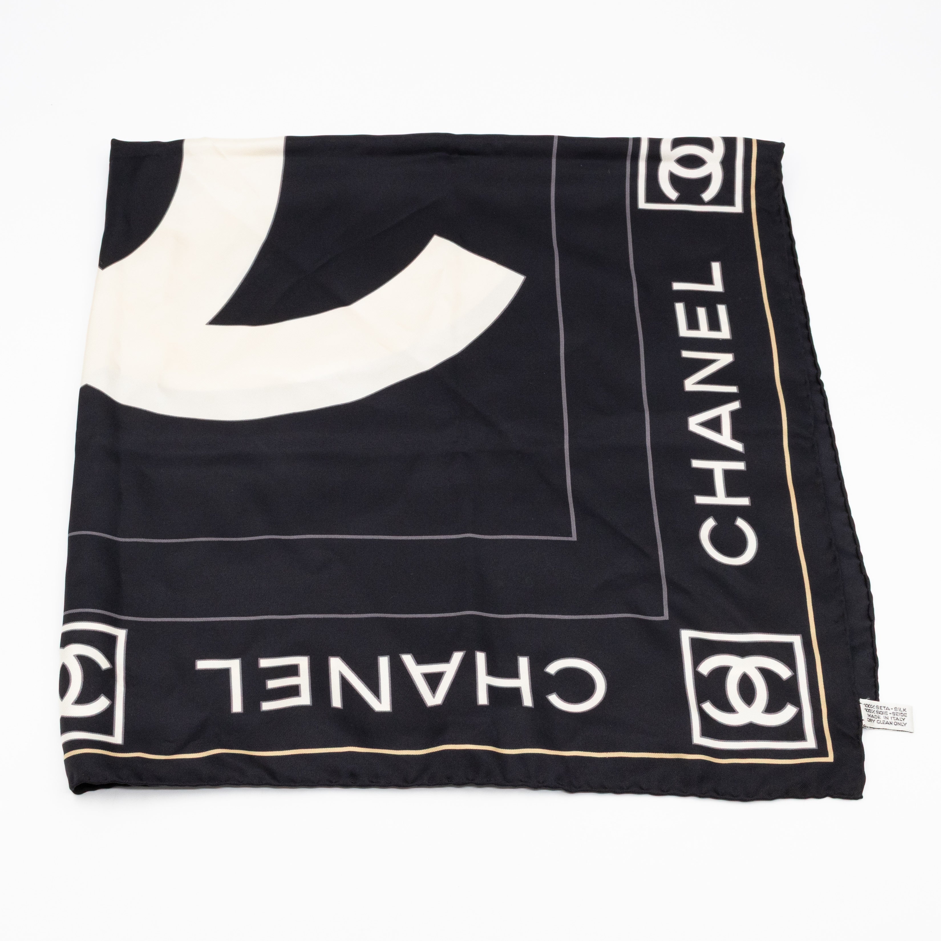 CC Logo Silk Square Scarf Black & White 90 cm