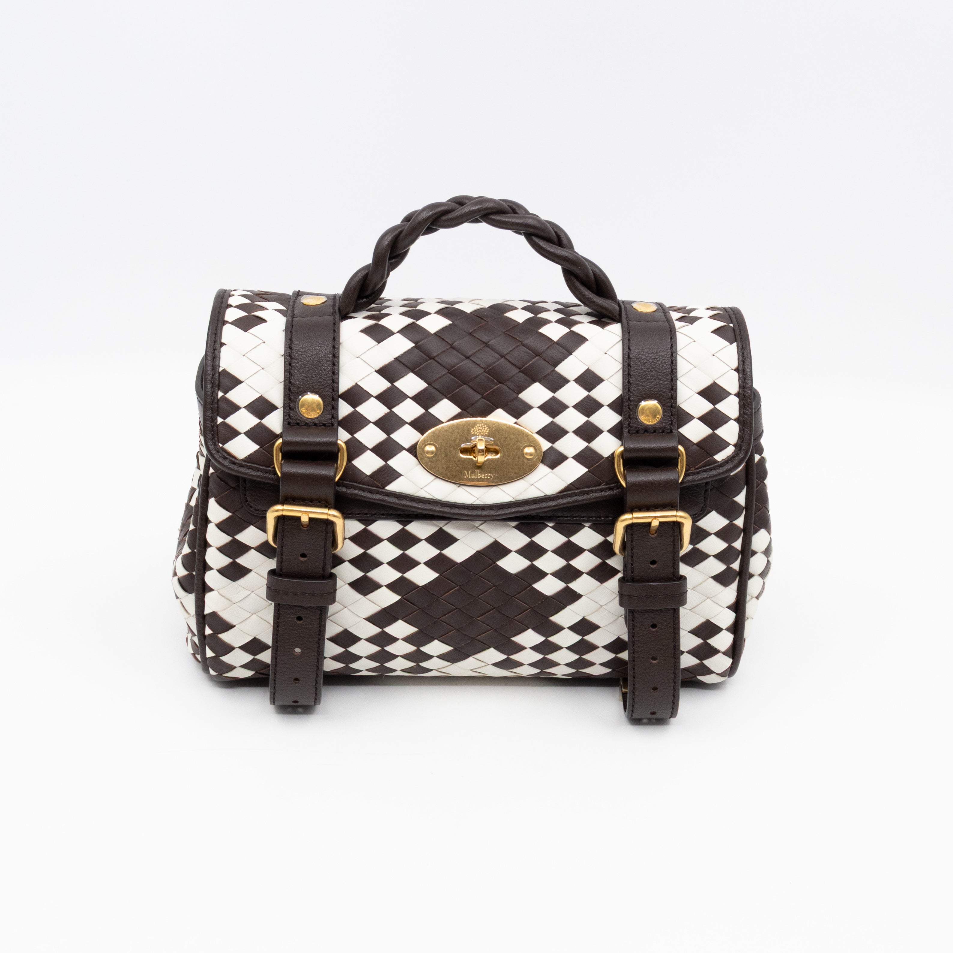 Mini Alexa Ebony & White Woven Vichy Leather