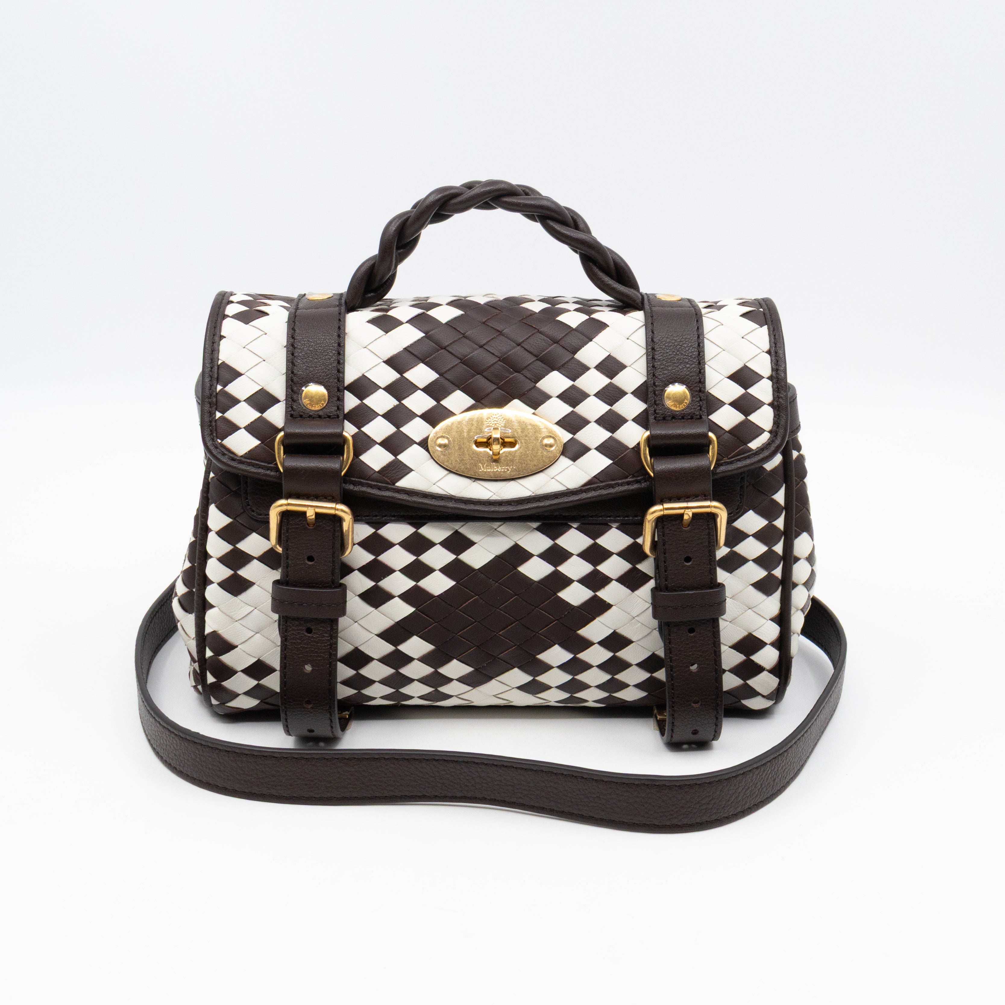Mini Alexa Ebony & White Woven Vichy Leather